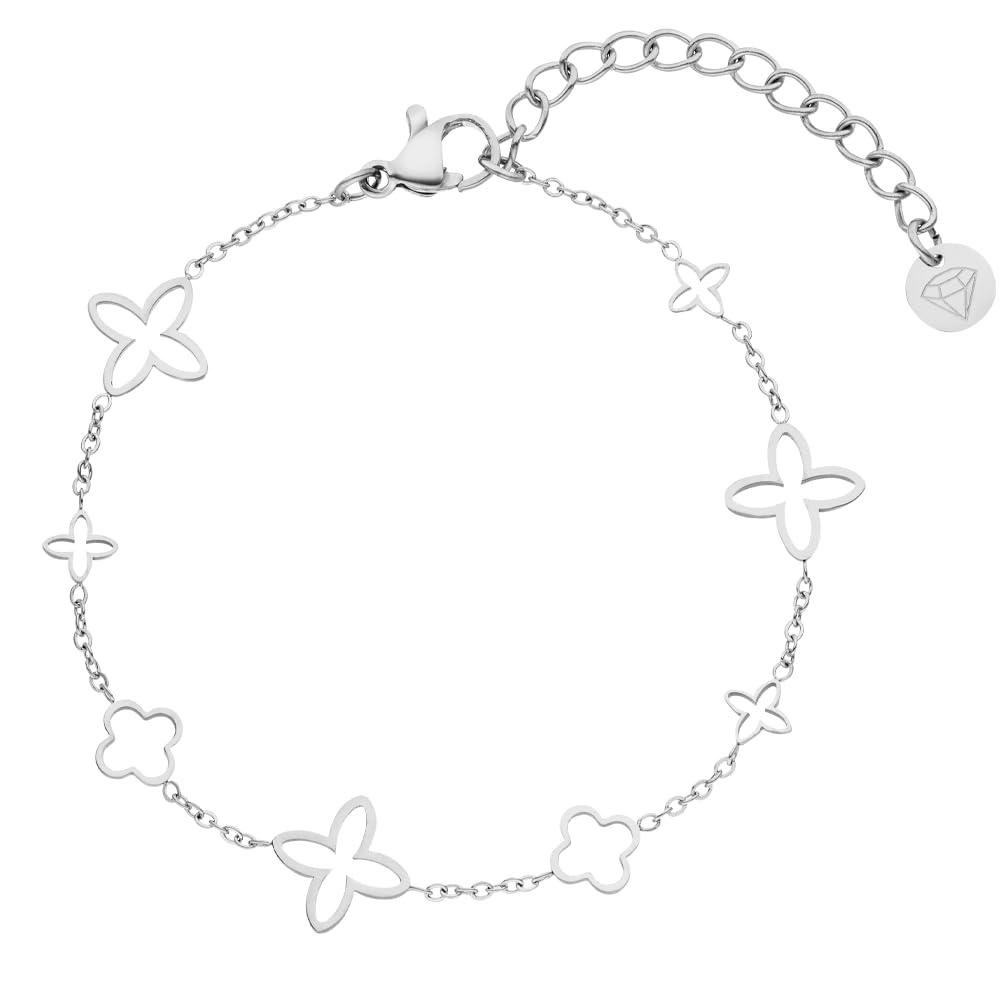 DIAMOND MODE Kleeblatt Armband Damen Gold - Schmuck 18K Gelbgold vergoldet, Chirurgenstahl 316L, Fancy Clover, 16cm + 4cm Verlängerung, Wasserfest, Geschenk, Blumen