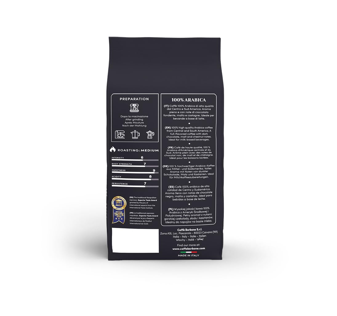 Caffè Borbone Kaffeebohnen - Crema Superiore - Authentischer neapolitanischer Espresso - Intensität 7/10 - Kraftvolle und raffinierte Mischung mit Noten von Milchschokolade und Vanille - 1kg Packung