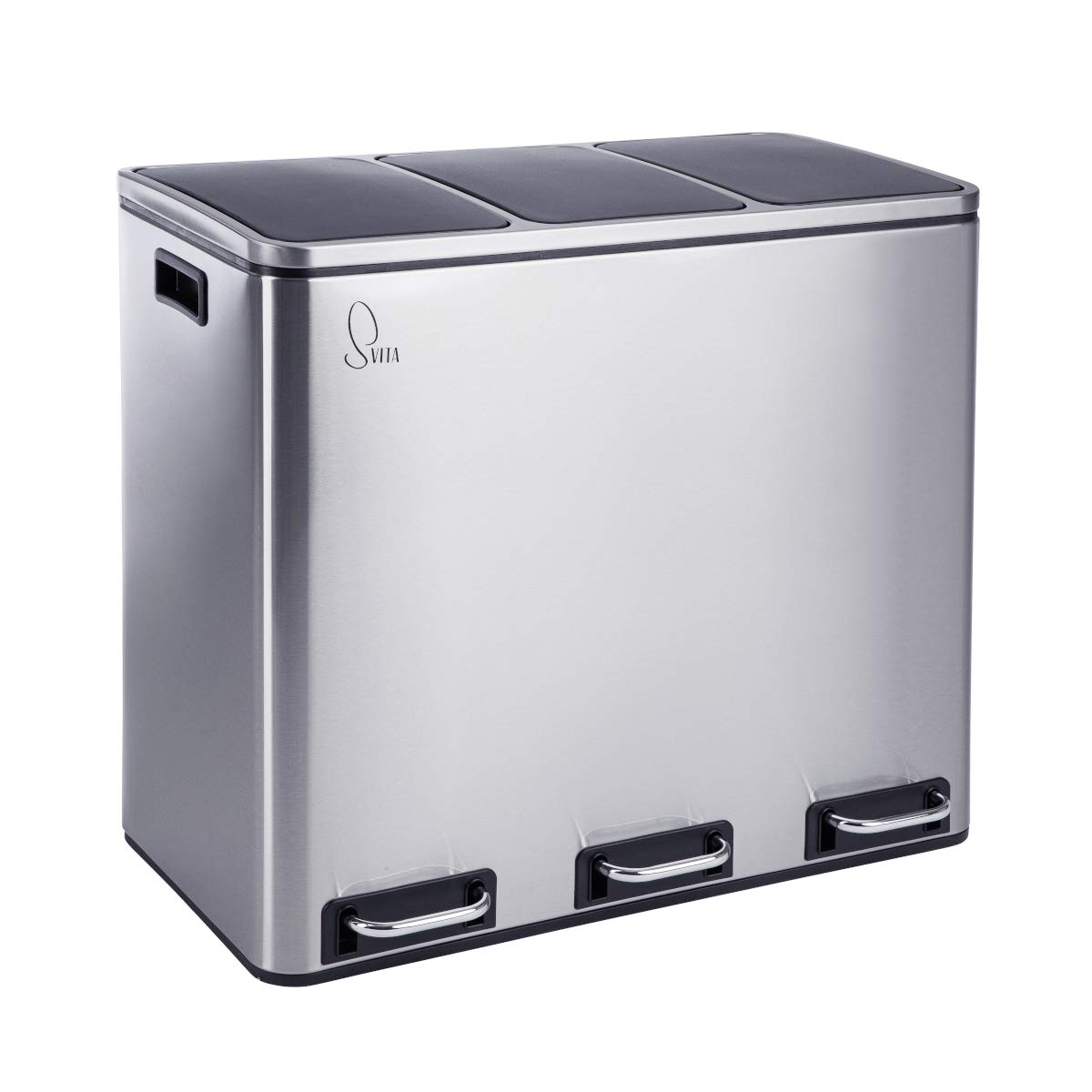 SVITA TM3X18 Edelstahl Treteimer 54 Liter Abfalleimer Mülleimer Design Silber Mülltrennung Papierkorb Küchen-Ordnung Trennsystem