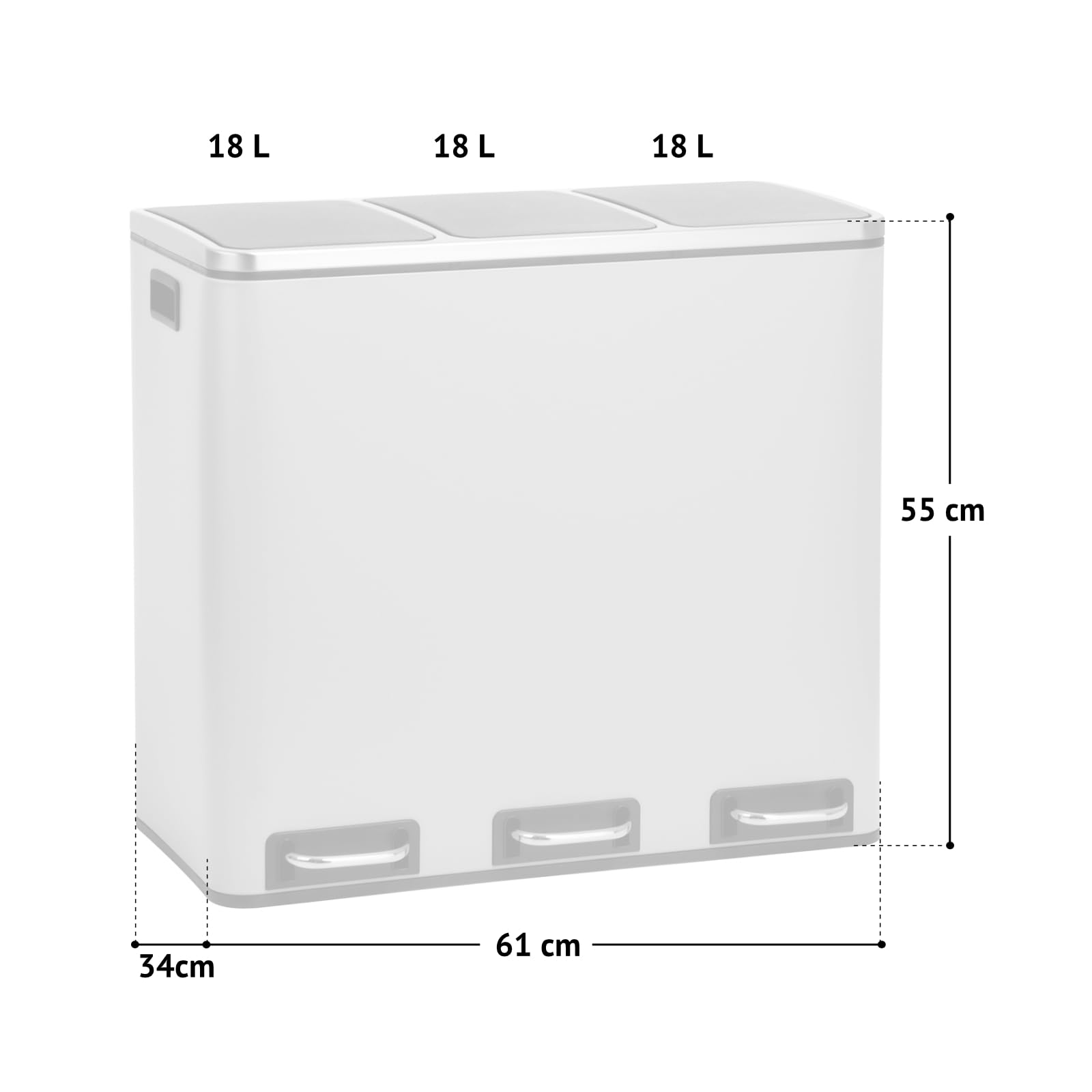 SVITA TM3X18 Edelstahl Treteimer 54 Liter Abfalleimer Mülleimer Design Silber Mülltrennung Papierkorb Küchen-Ordnung Trennsystem