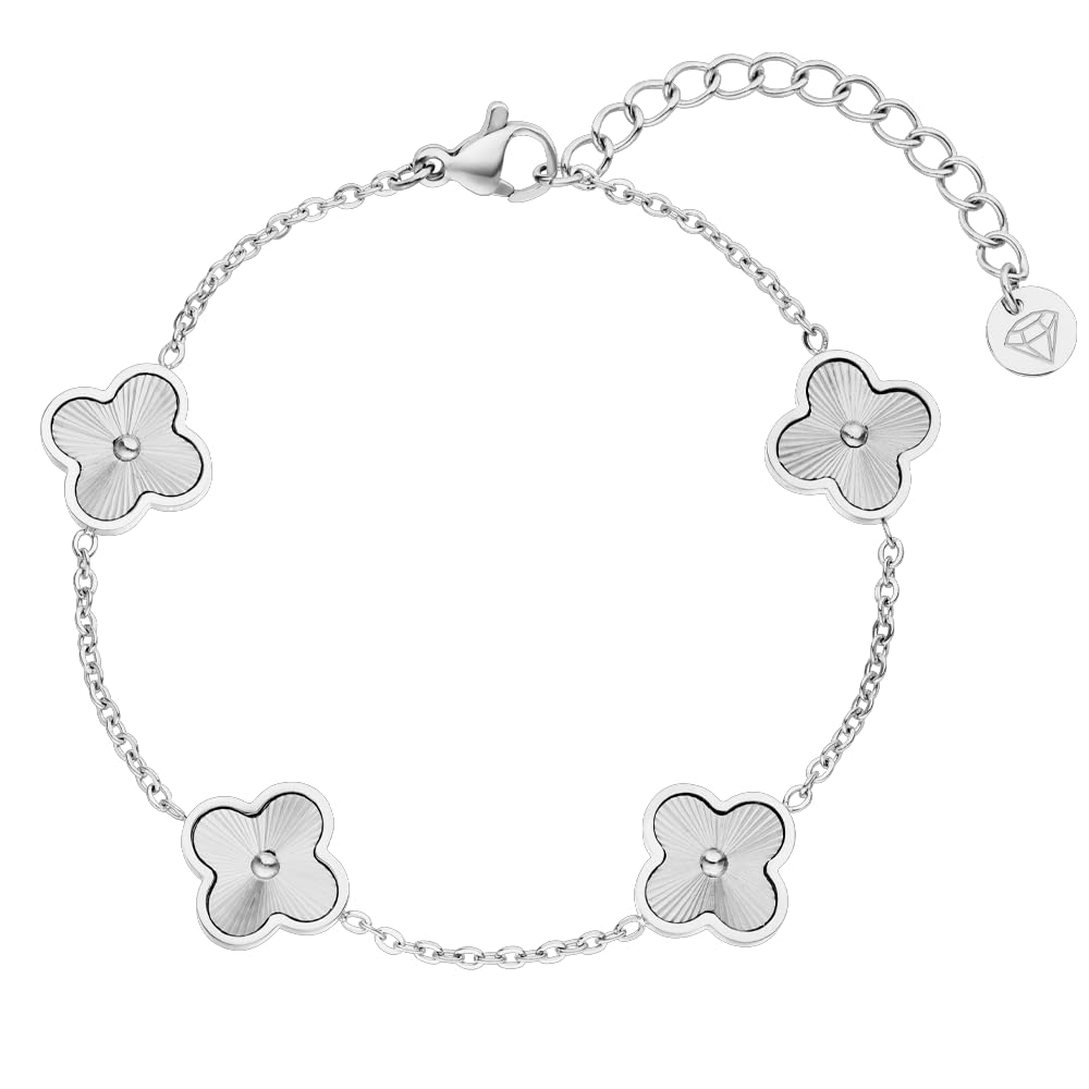 DIAMOND MODE Kleeblatt Armband Damen Gold – Schmuck 18K vergoldet, Shine Clover, Chirurgenstahl 316L, wasserfest, verstellbar 16–20 cm – Geschenk