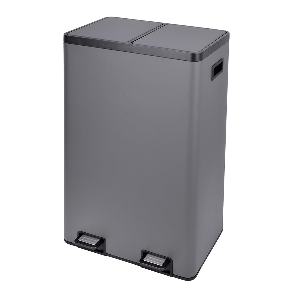 SVITA TM3X18 Edelstahl Treteimer 54 Liter Abfalleimer Mülleimer Design Silber Mülltrennung Papierkorb Küchen-Ordnung Trennsystem