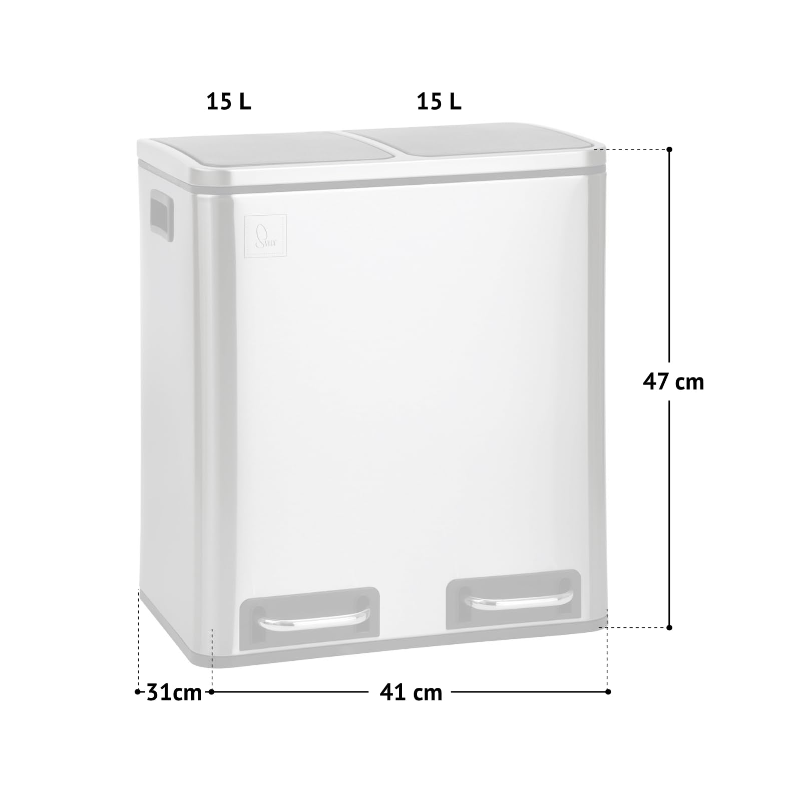SVITA TM3X18 Edelstahl Treteimer 54 Liter Abfalleimer Mülleimer Design Silber Mülltrennung Papierkorb Küchen-Ordnung Trennsystem