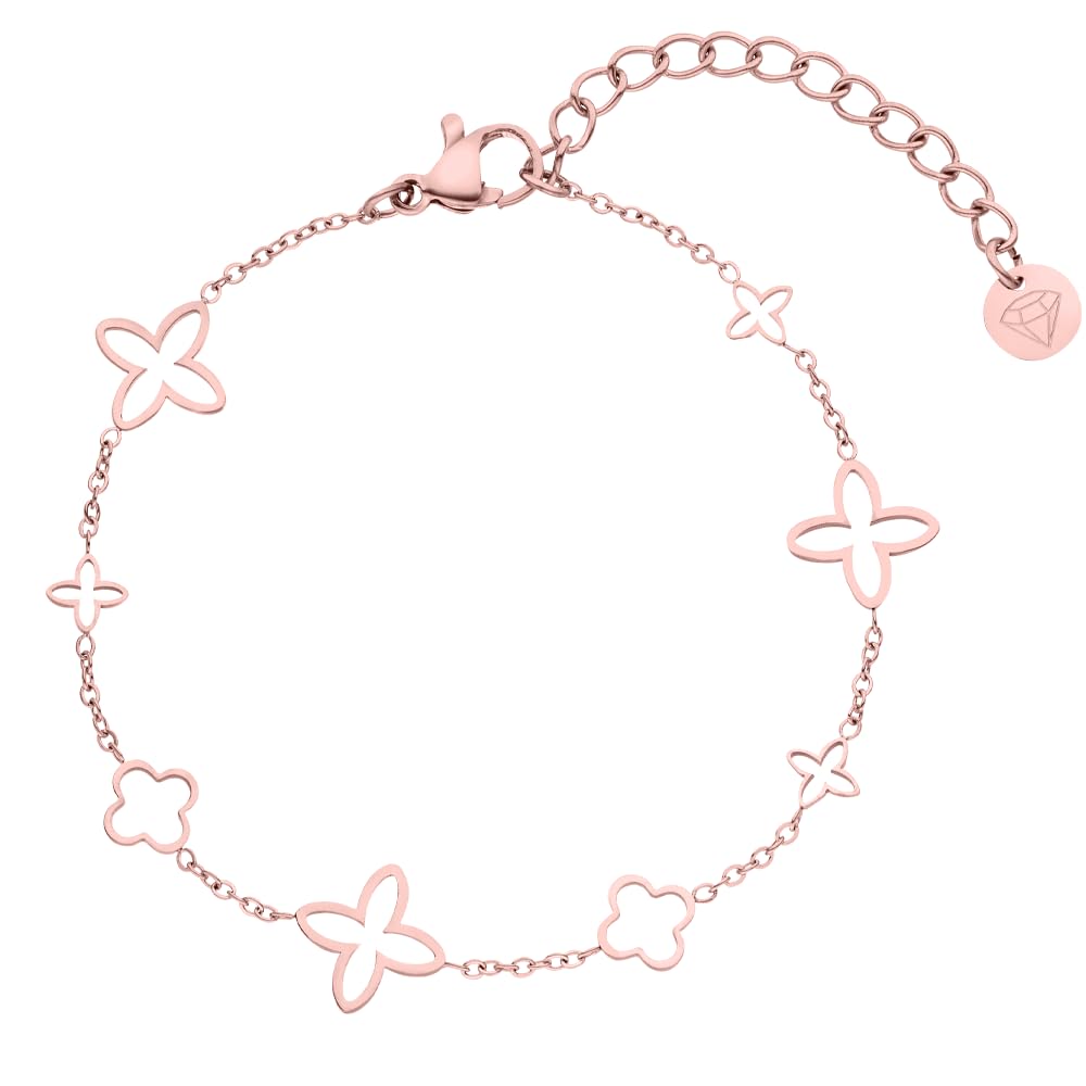 DIAMOND MODE Kleeblatt Armband Damen Gold - Schmuck 18K Gelbgold vergoldet, Chirurgenstahl 316L, Fancy Clover, 16cm + 4cm Verlängerung, Wasserfest, Geschenk, Blumen
