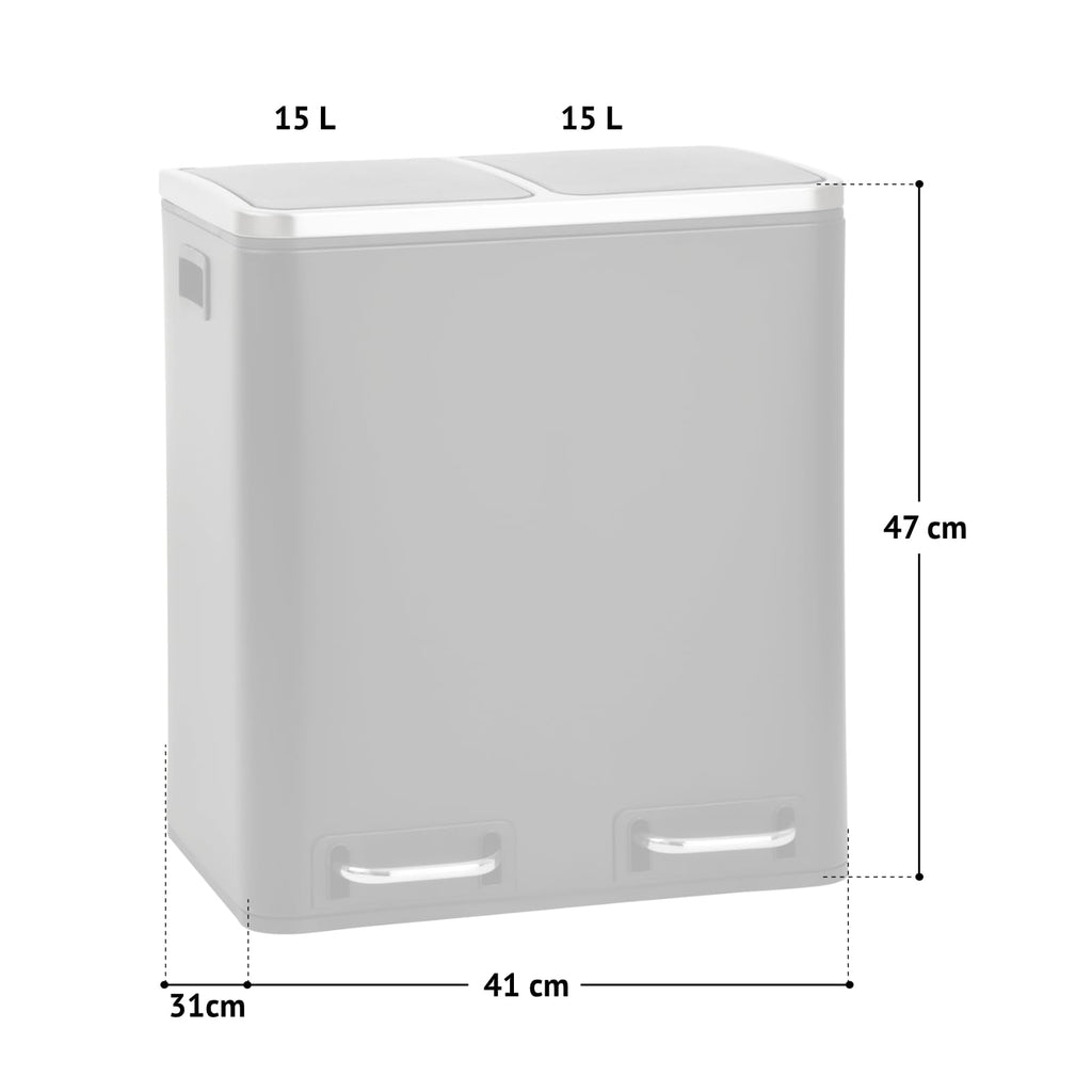 SVITA TM3X18 Edelstahl Treteimer 54 Liter Abfalleimer Mülleimer Design Silber Mülltrennung Papierkorb Küchen-Ordnung Trennsystem