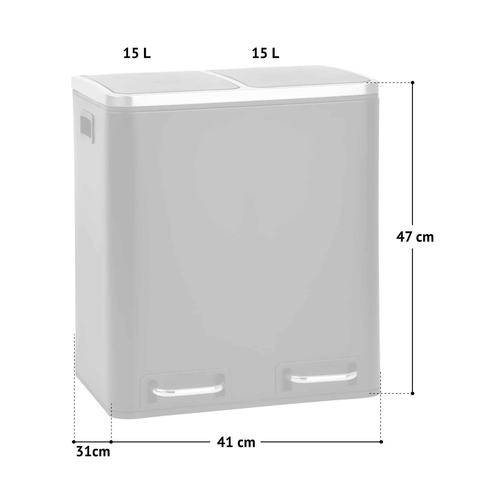 SVITA TM3X18 Edelstahl Treteimer 54 Liter Abfalleimer Mülleimer Design Silber Mülltrennung Papierkorb Küchen-Ordnung Trennsystem