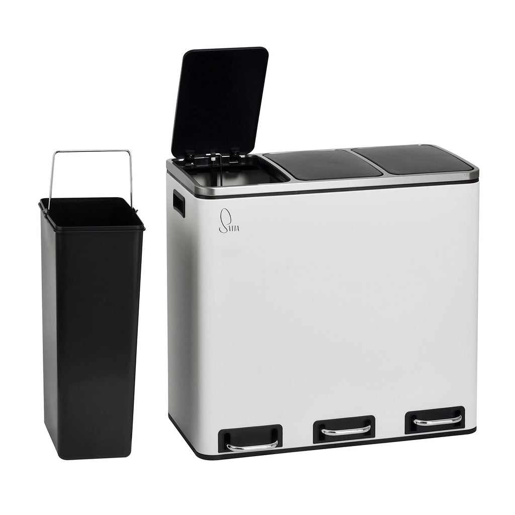 SVITA TM3X18 Edelstahl Treteimer 54 Liter Abfalleimer Mülleimer Design Silber Mülltrennung Papierkorb Küchen-Ordnung Trennsystem