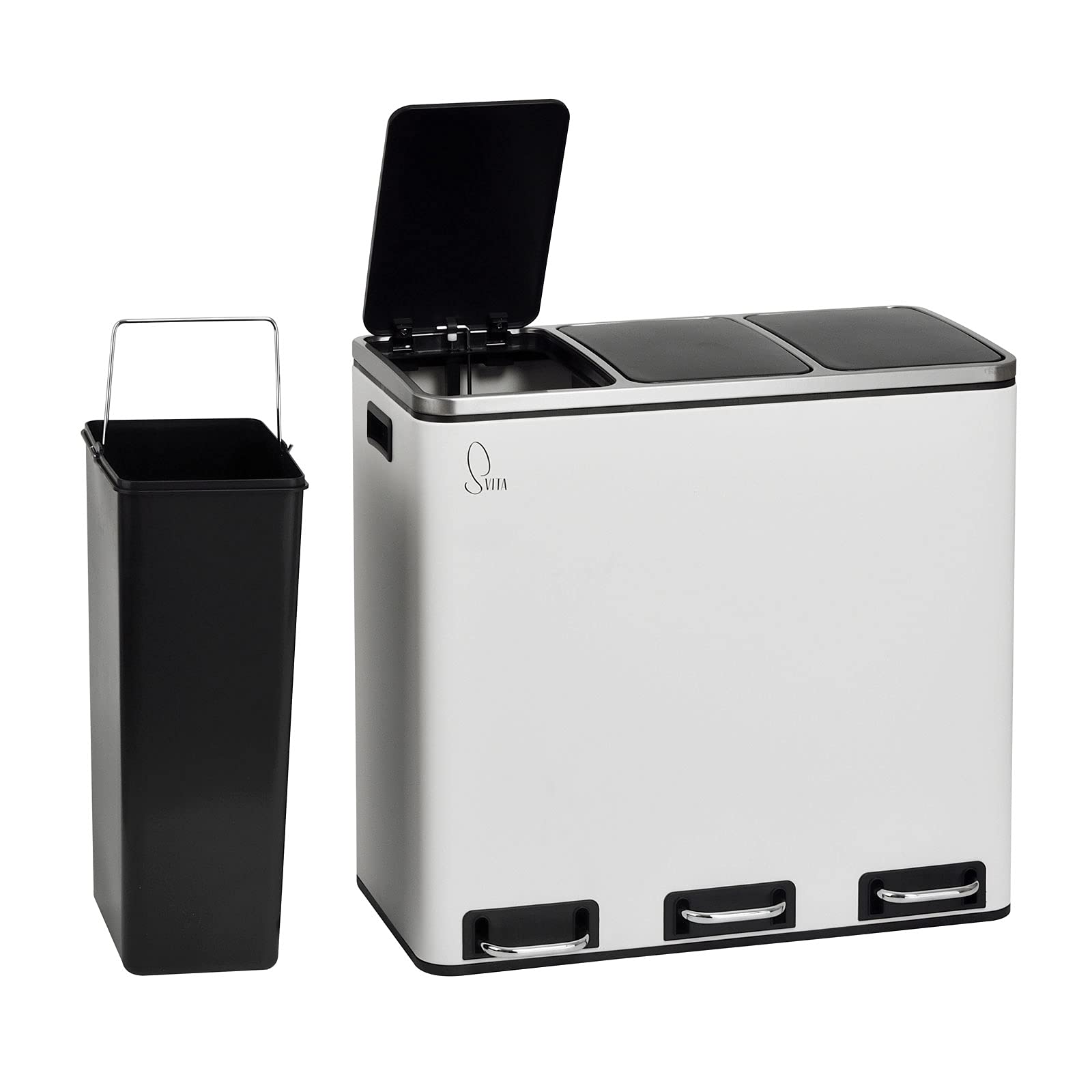 SVITA TM3X18 Edelstahl Treteimer 54 Liter Abfalleimer Mülleimer Design Silber Mülltrennung Papierkorb Küchen-Ordnung Trennsystem