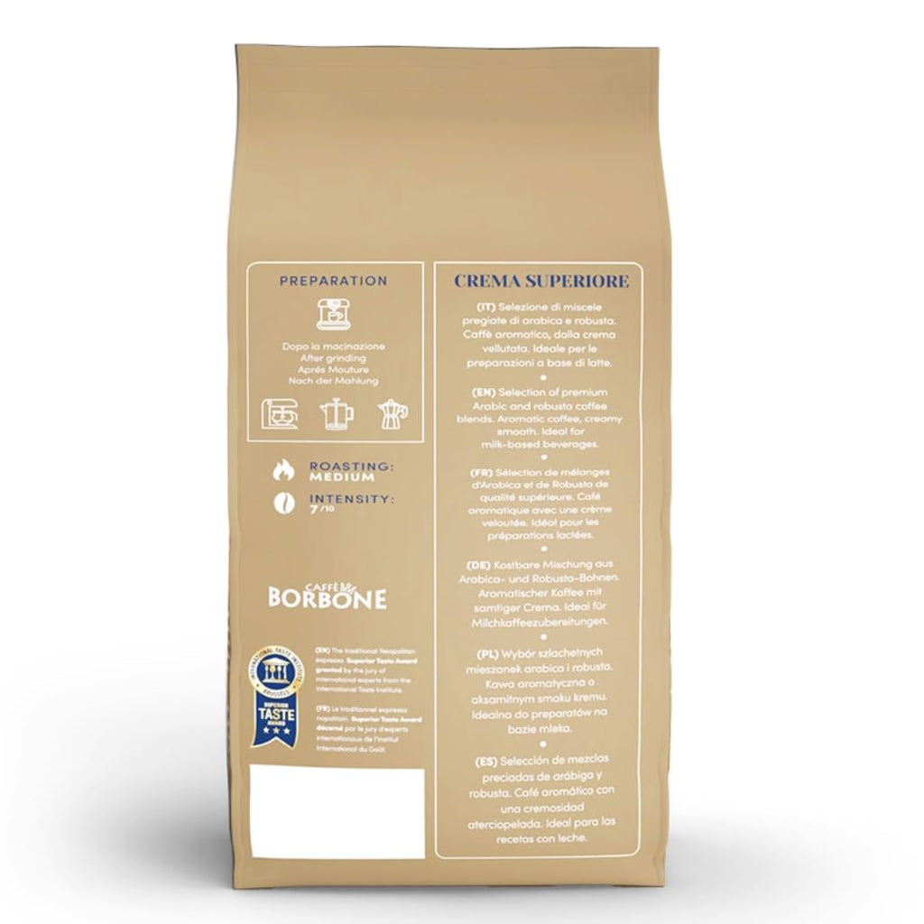 Caffè Borbone Kaffeebohnen - Crema Superiore - Authentischer neapolitanischer Espresso - Intensität 7/10 - Kraftvolle und raffinierte Mischung mit Noten von Milchschokolade und Vanille - 1kg Packung