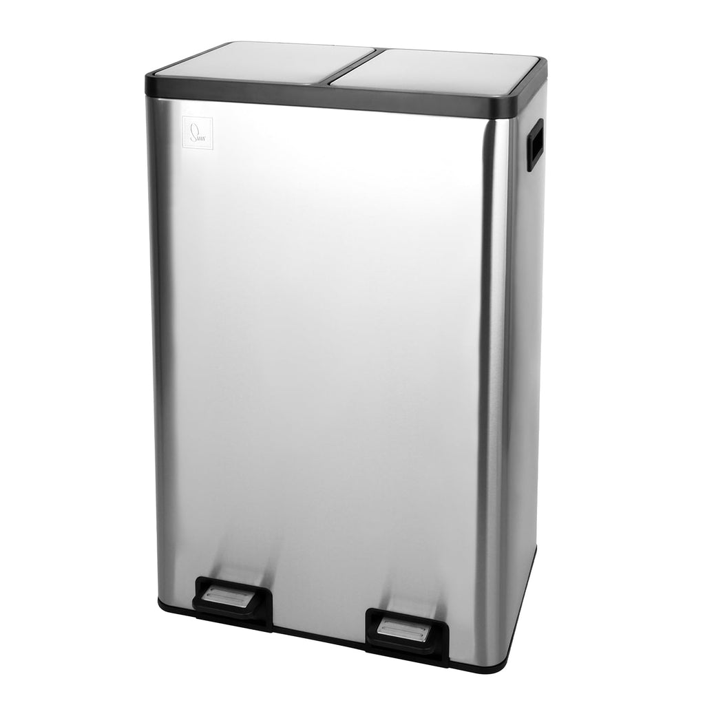 SVITA TM3X18 Edelstahl Treteimer 54 Liter Abfalleimer Mülleimer Design Silber Mülltrennung Papierkorb Küchen-Ordnung Trennsystem