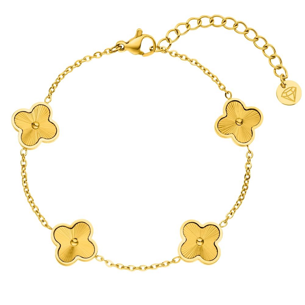 DIAMOND MODE Kleeblatt Armband Damen Gold – Schmuck 18K vergoldet, Shine Clover, Chirurgenstahl 316L, wasserfest, verstellbar 16–20 cm – Geschenk