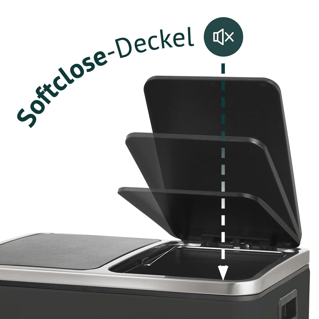 SVITA TM3X18 Edelstahl Treteimer 54 Liter Abfalleimer Mülleimer Design Silber Mülltrennung Papierkorb Küchen-Ordnung Trennsystem