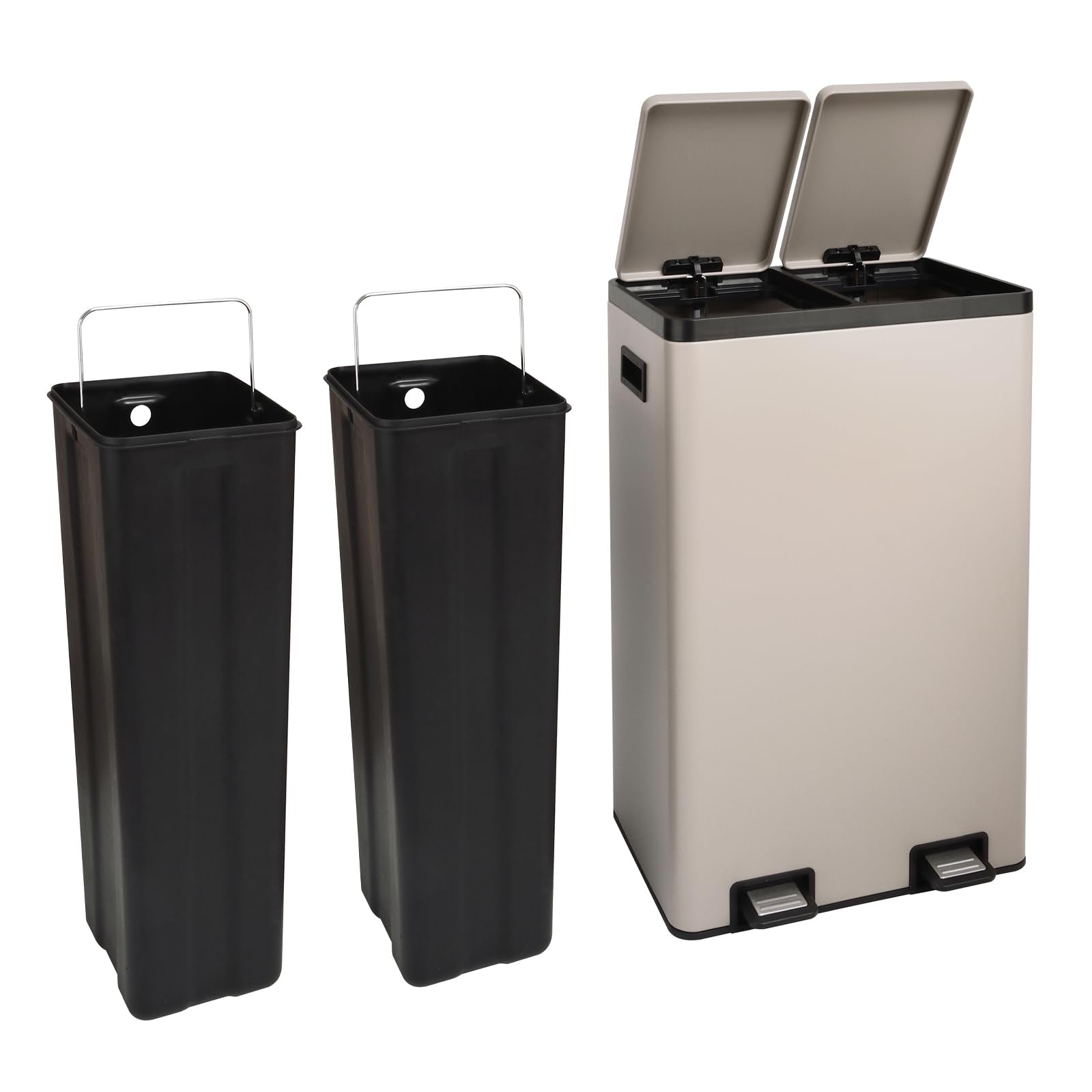 SVITA TM3X18 Edelstahl Treteimer 54 Liter Abfalleimer Mülleimer Design Silber Mülltrennung Papierkorb Küchen-Ordnung Trennsystem