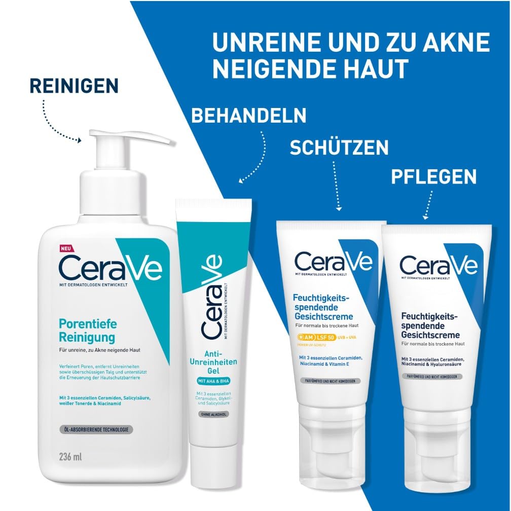 CeraVe Porentiefe Reinigung, Schäumendes Reinigungsgel mit Salicylsäure für das Gesicht bei unreiner und zu Akne neigender Haut, 236ml