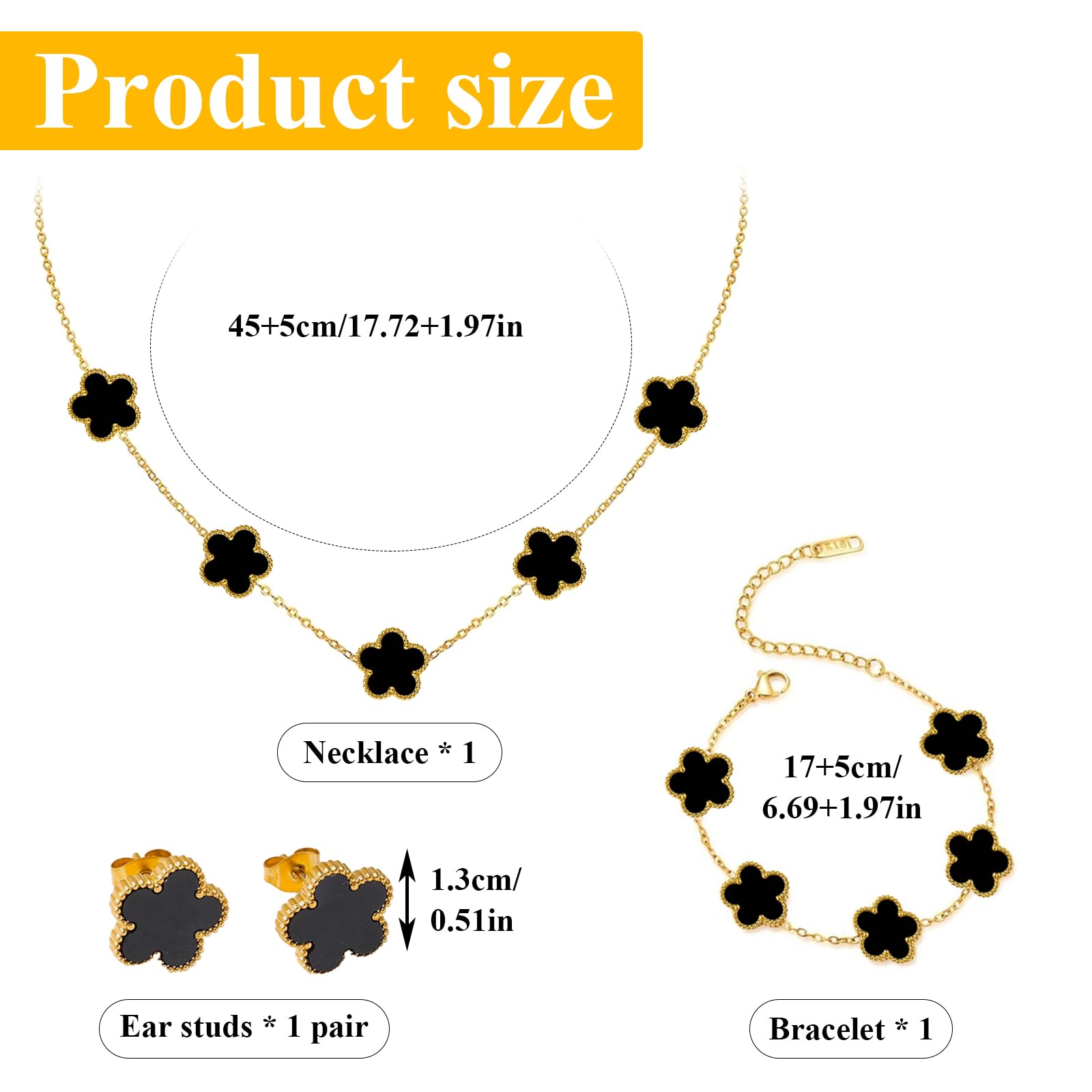 18k Vierblättriges Kleeblatt Schmuckset, Damen Und MäDchen Vergoldet Vierblättriges Kleeblatt Armband Halskette Ohrringe Armband,Schmuck Set für Muttertags,Valentinstag