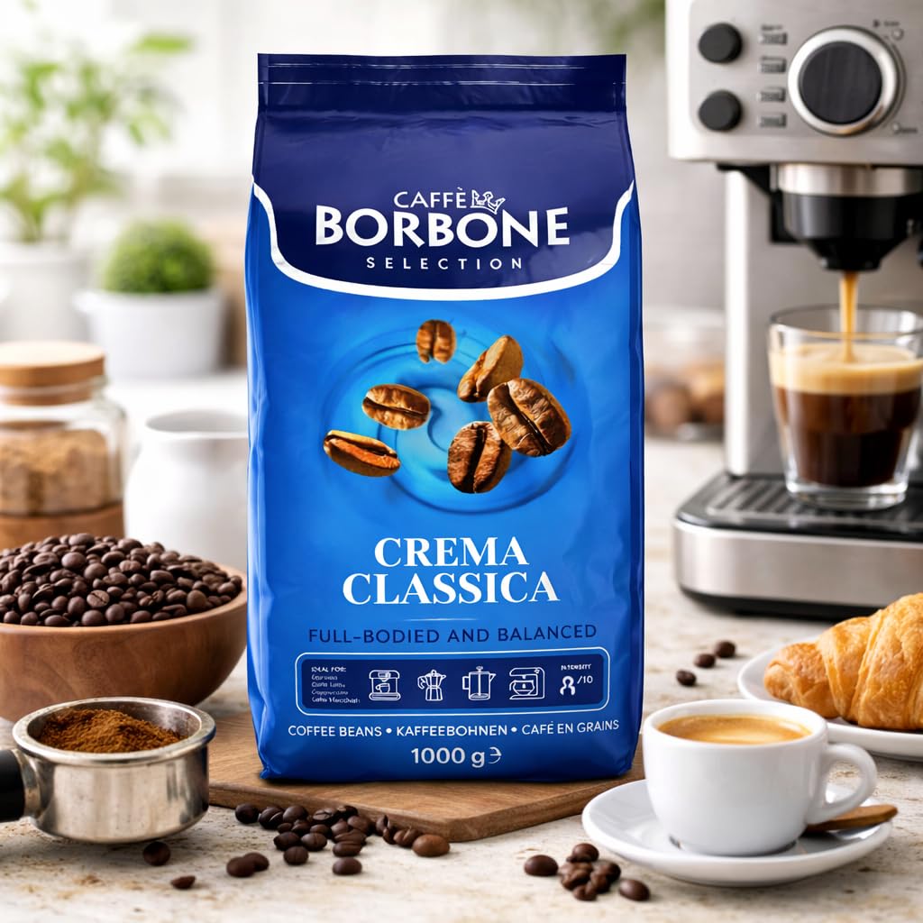 Caffè Borbone Kaffeebohnen - Crema Superiore - Authentischer neapolitanischer Espresso - Intensität 7/10 - Kraftvolle und raffinierte Mischung mit Noten von Milchschokolade und Vanille - 1kg Packung