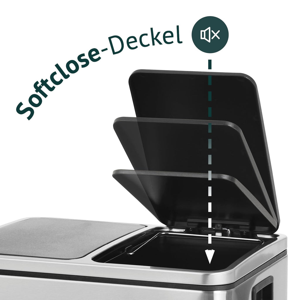 SVITA TM3X18 Edelstahl Treteimer 54 Liter Abfalleimer Mülleimer Design Silber Mülltrennung Papierkorb Küchen-Ordnung Trennsystem