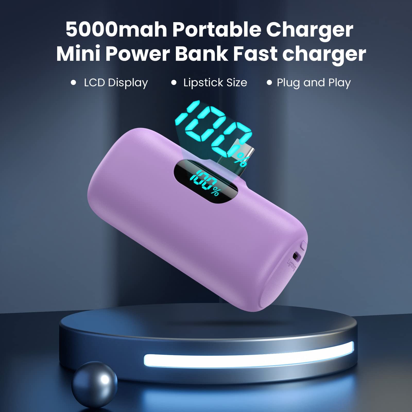 Power Bank USB C 5000mAh, Mini Powerbank Klein Aber Stark 15W PD 3.0 Schnelles Aufladen Tragbares Externer Akku mit LED Display Kompatibel mit iPhone 17/16/15, Samsung S25/24, Android Telefone