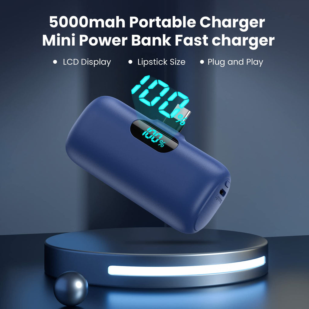 Power Bank USB C 5000mAh, Mini Powerbank Klein Aber Stark 15W PD 3.0 Schnelles Aufladen Tragbares Externer Akku mit LED Display Kompatibel mit iPhone 17/16/15, Samsung S25/24, Android Telefone