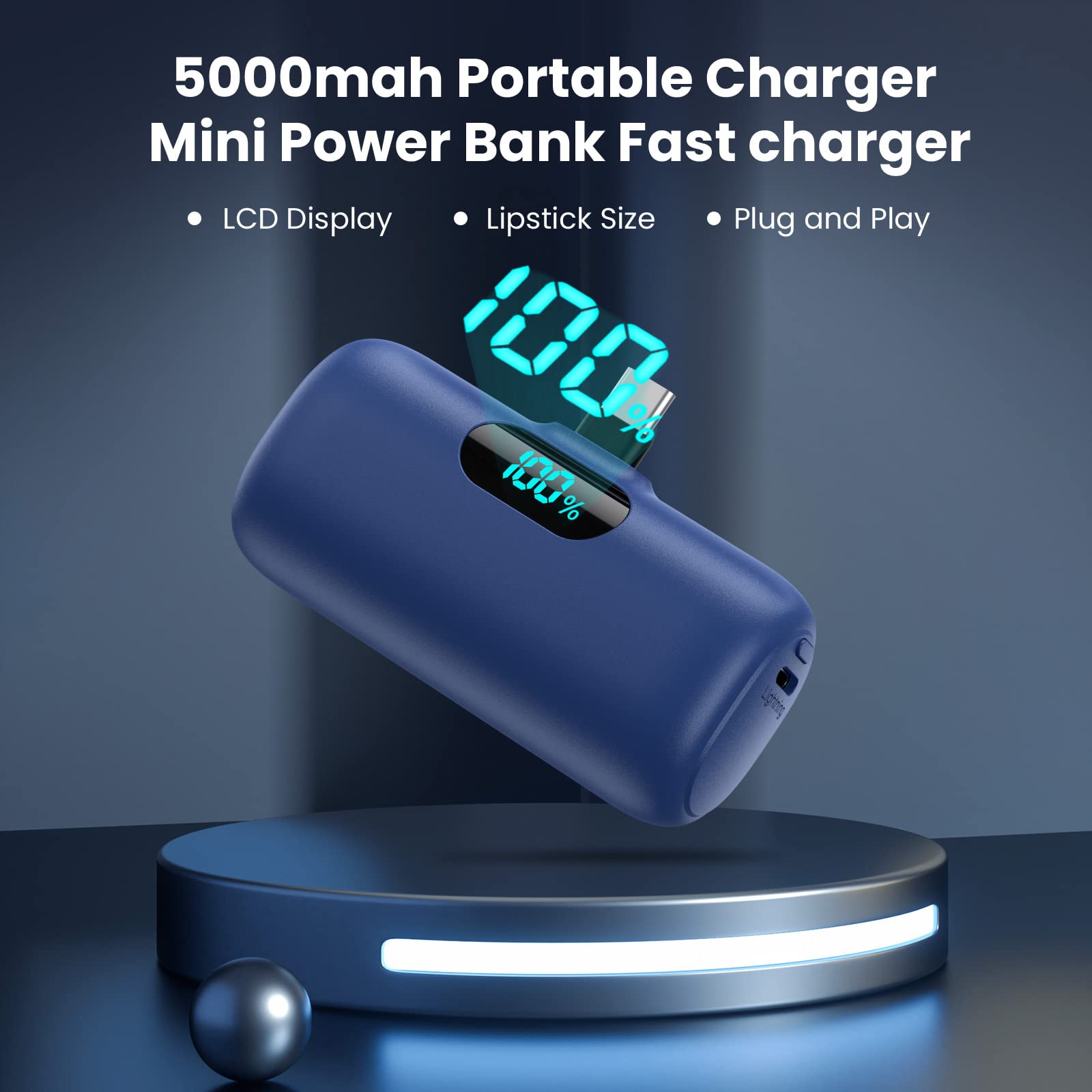 Power Bank USB C 5000mAh, Mini Powerbank Klein Aber Stark 15W PD 3.0 Schnelles Aufladen Tragbares Externer Akku mit LED Display Kompatibel mit iPhone 17/16/15, Samsung S25/24, Android Telefone