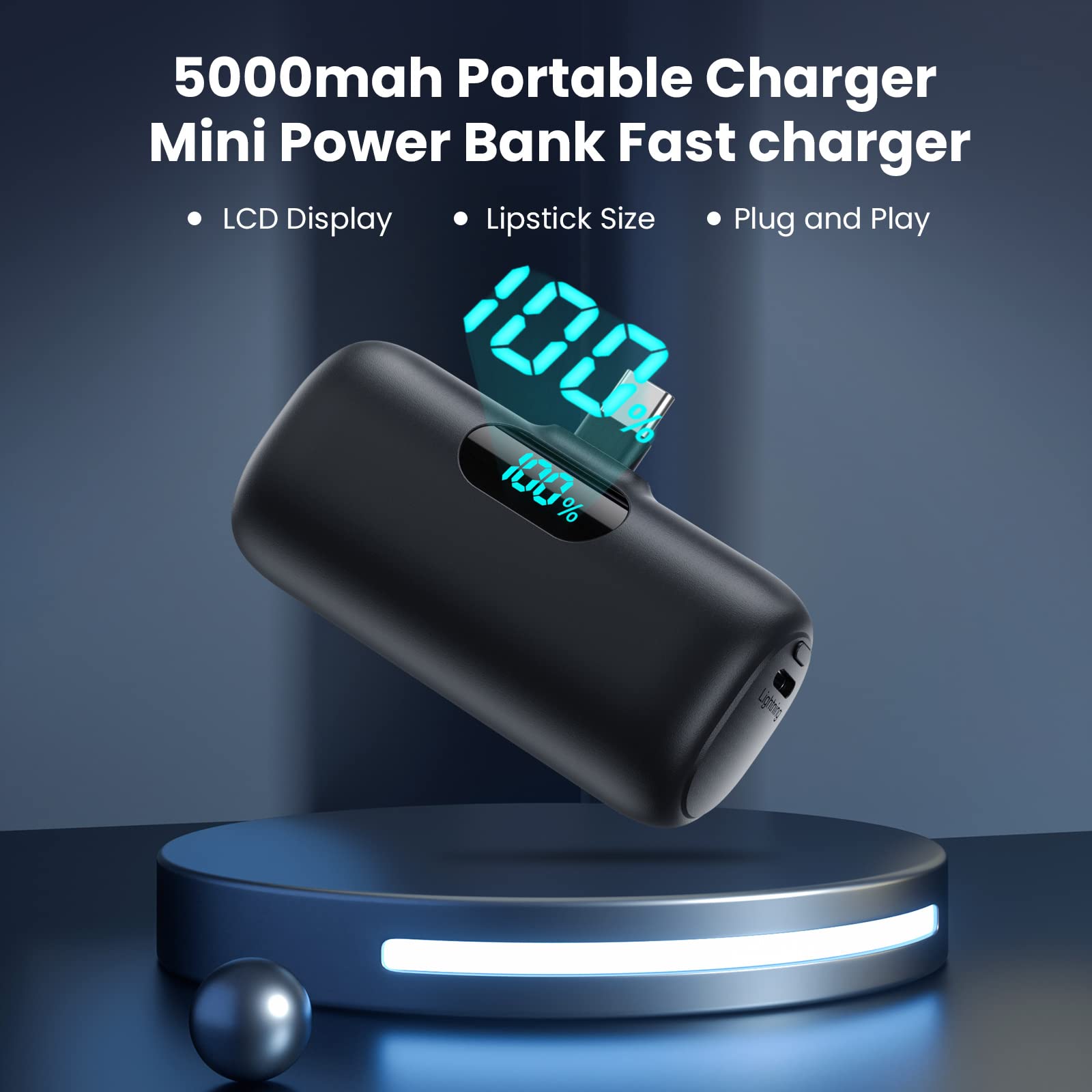 Power Bank USB C 5000mAh, Mini Powerbank Klein Aber Stark 15W PD 3.0 Schnelles Aufladen Tragbares Externer Akku mit LED Display Kompatibel mit iPhone 17/16/15, Samsung S25/24, Android Telefone