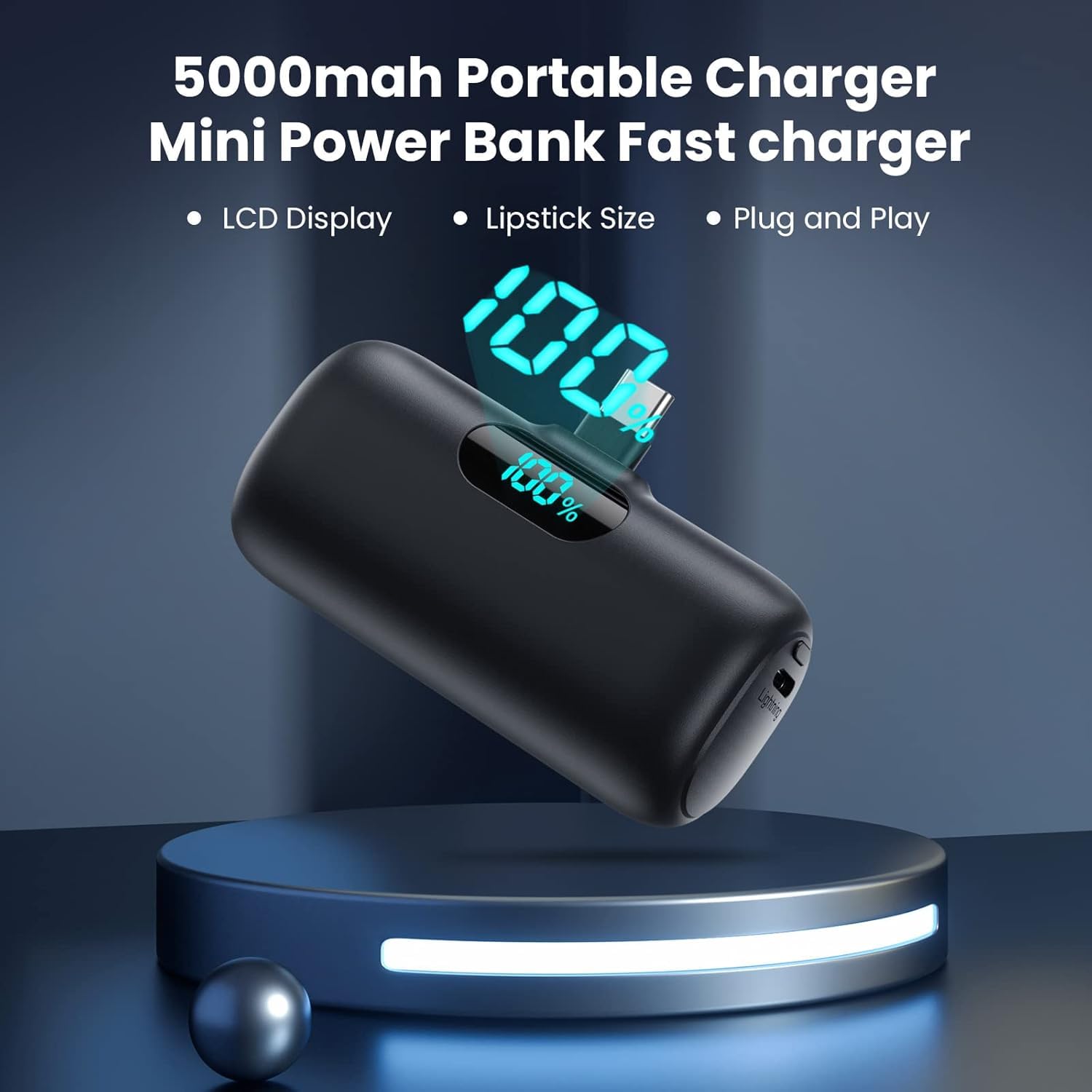 Power Bank USB C 5000mAh, Mini Powerbank Klein Aber Stark 15W PD 3.0 Schnelles Aufladen Tragbares Externer Akku mit LED Display Kompatibel mit iPhone 17/16/15, Samsung S25/24, Android Telefone