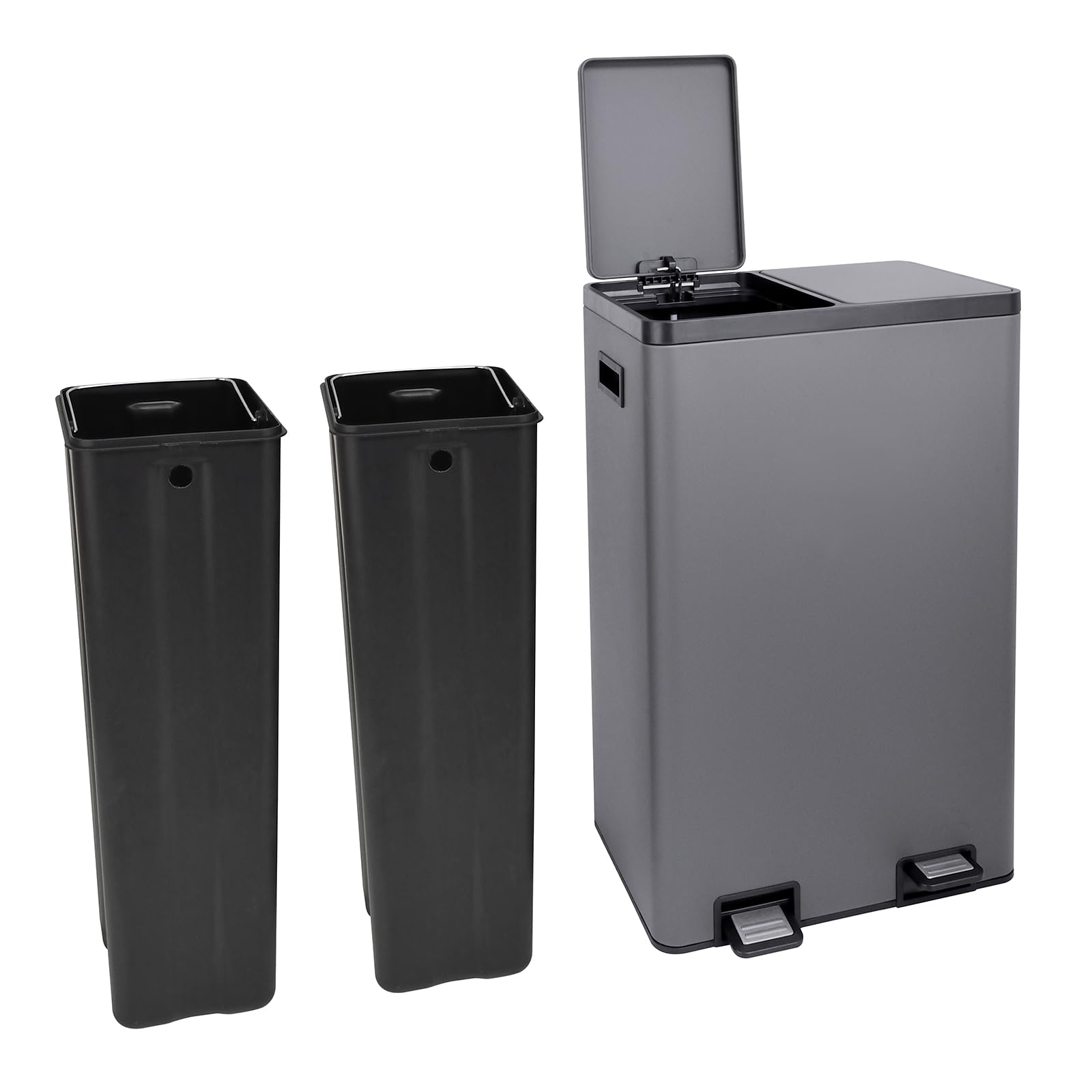 SVITA TM3X18 Edelstahl Treteimer 54 Liter Abfalleimer Mülleimer Design Silber Mülltrennung Papierkorb Küchen-Ordnung Trennsystem