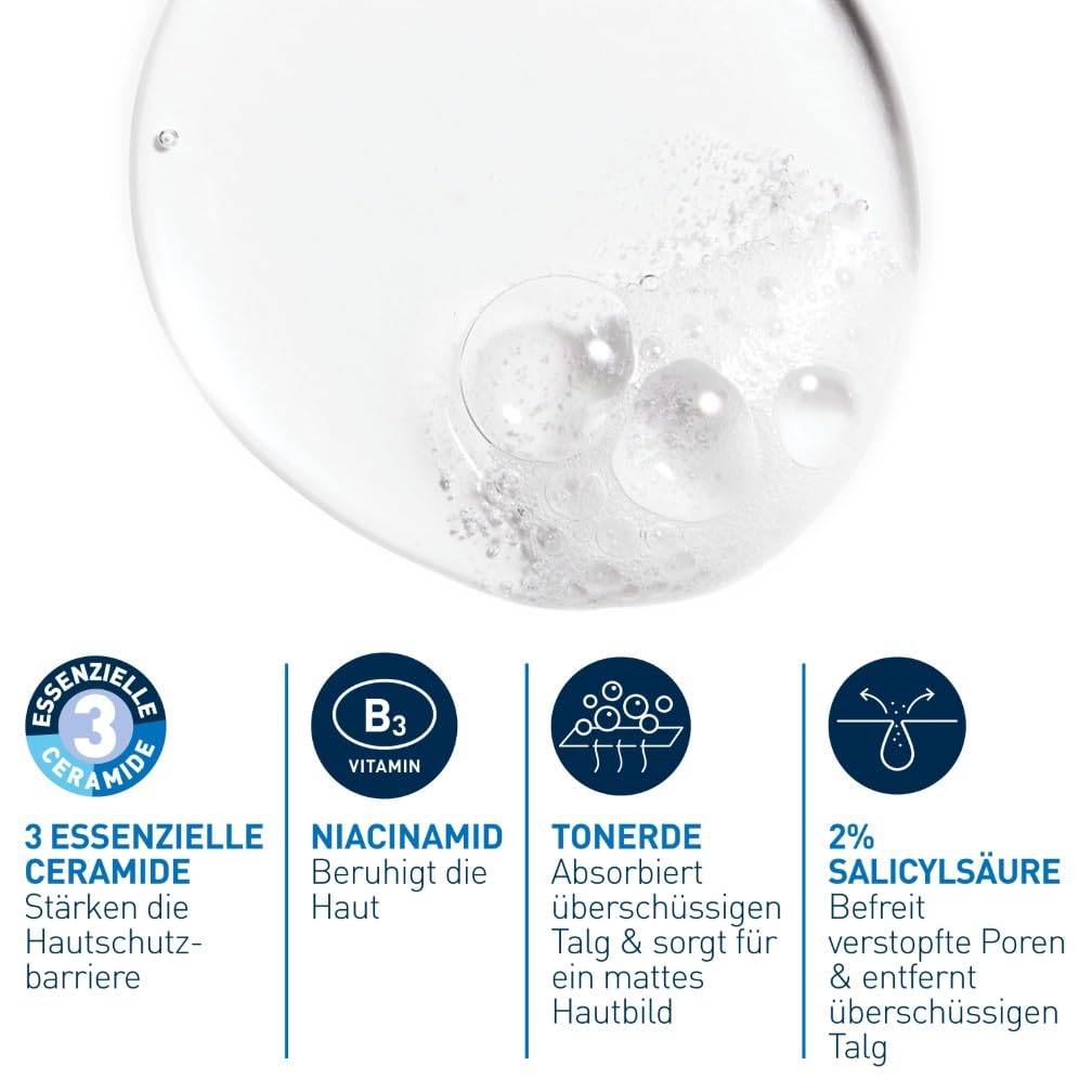 CeraVe Porentiefe Reinigung, Schäumendes Reinigungsgel mit Salicylsäure für das Gesicht bei unreiner und zu Akne neigender Haut, 236ml