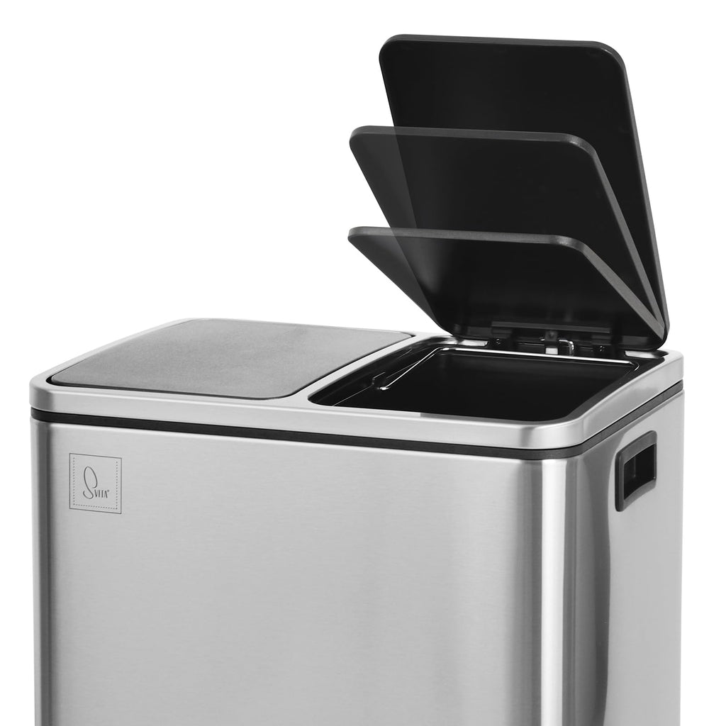 SVITA TM3X18 Edelstahl Treteimer 54 Liter Abfalleimer Mülleimer Design Silber Mülltrennung Papierkorb Küchen-Ordnung Trennsystem