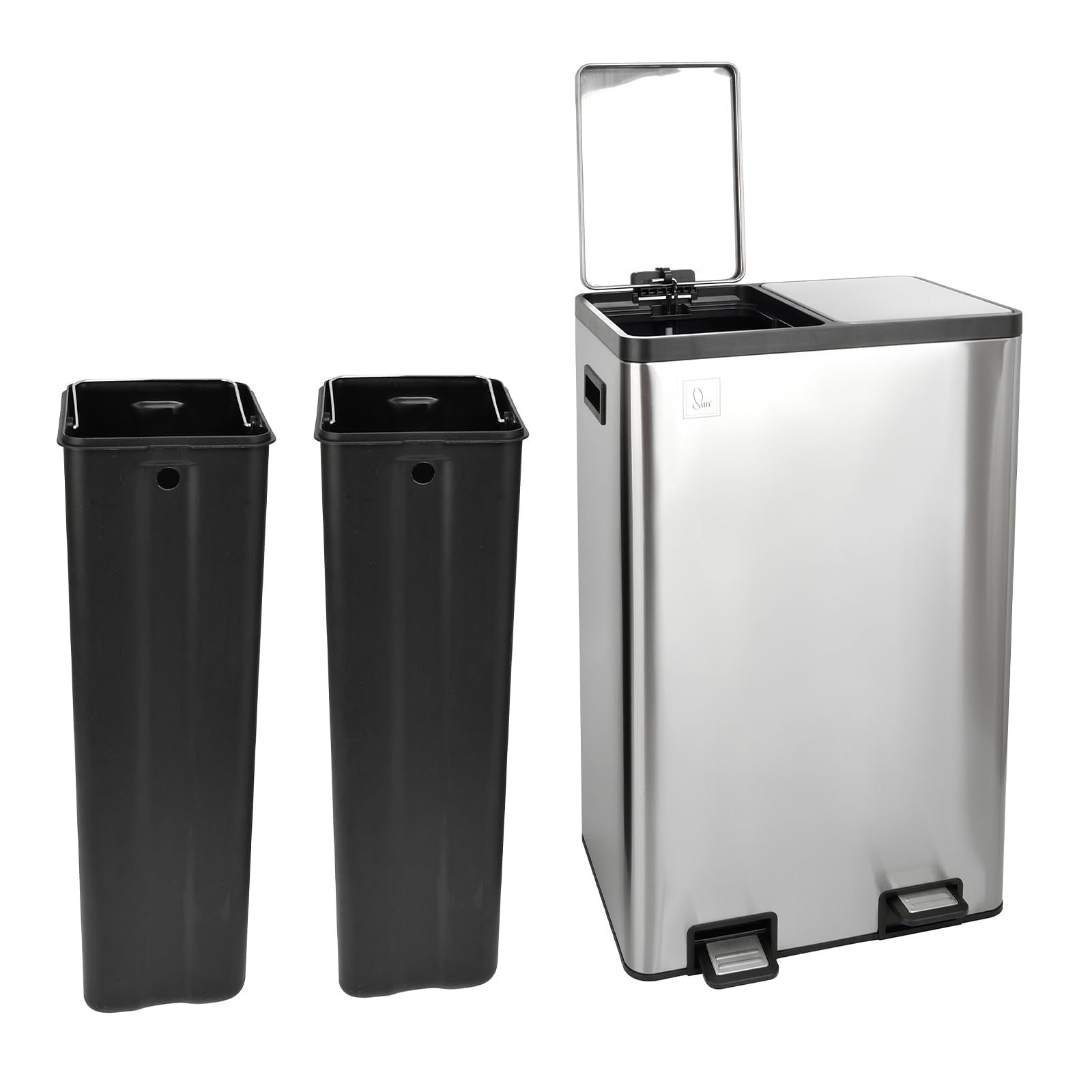SVITA TM3X18 Edelstahl Treteimer 54 Liter Abfalleimer Mülleimer Design Silber Mülltrennung Papierkorb Küchen-Ordnung Trennsystem