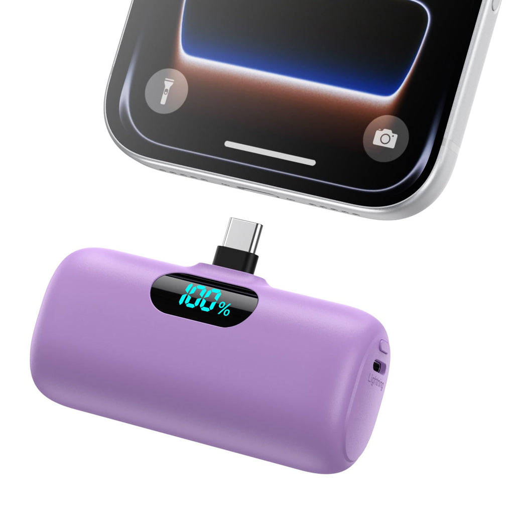 Power Bank USB C 5000mAh, Mini Powerbank Klein Aber Stark 15W PD 3.0 Schnelles Aufladen Tragbares Externer Akku mit LED Display Kompatibel mit iPhone 17/16/15, Samsung S25/24, Android Telefone