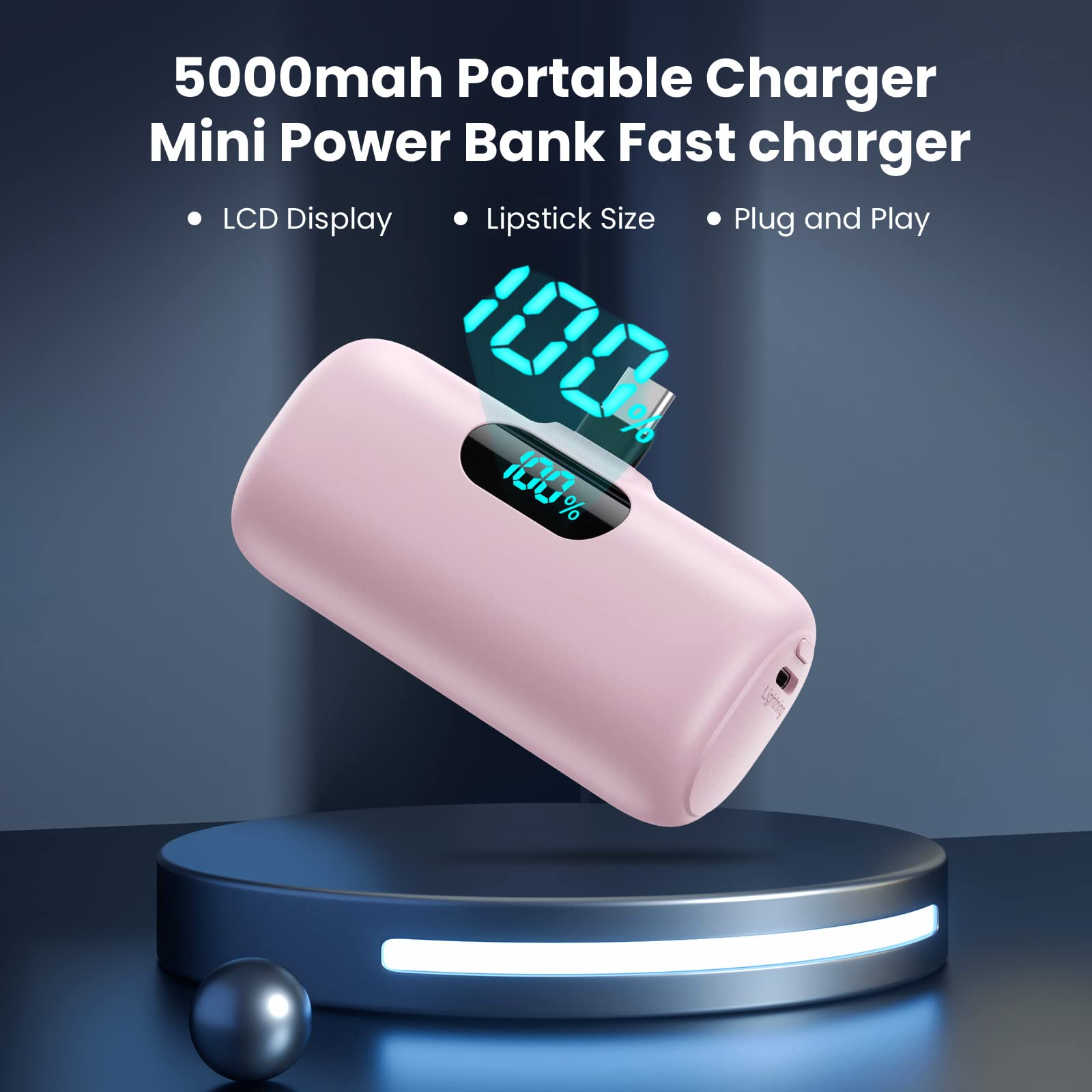 Power Bank USB C 5000mAh, Mini Powerbank Klein Aber Stark 15W PD 3.0 Schnelles Aufladen Tragbares Externer Akku mit LED Display Kompatibel mit iPhone 17/16/15, Samsung S25/24, Android Telefone