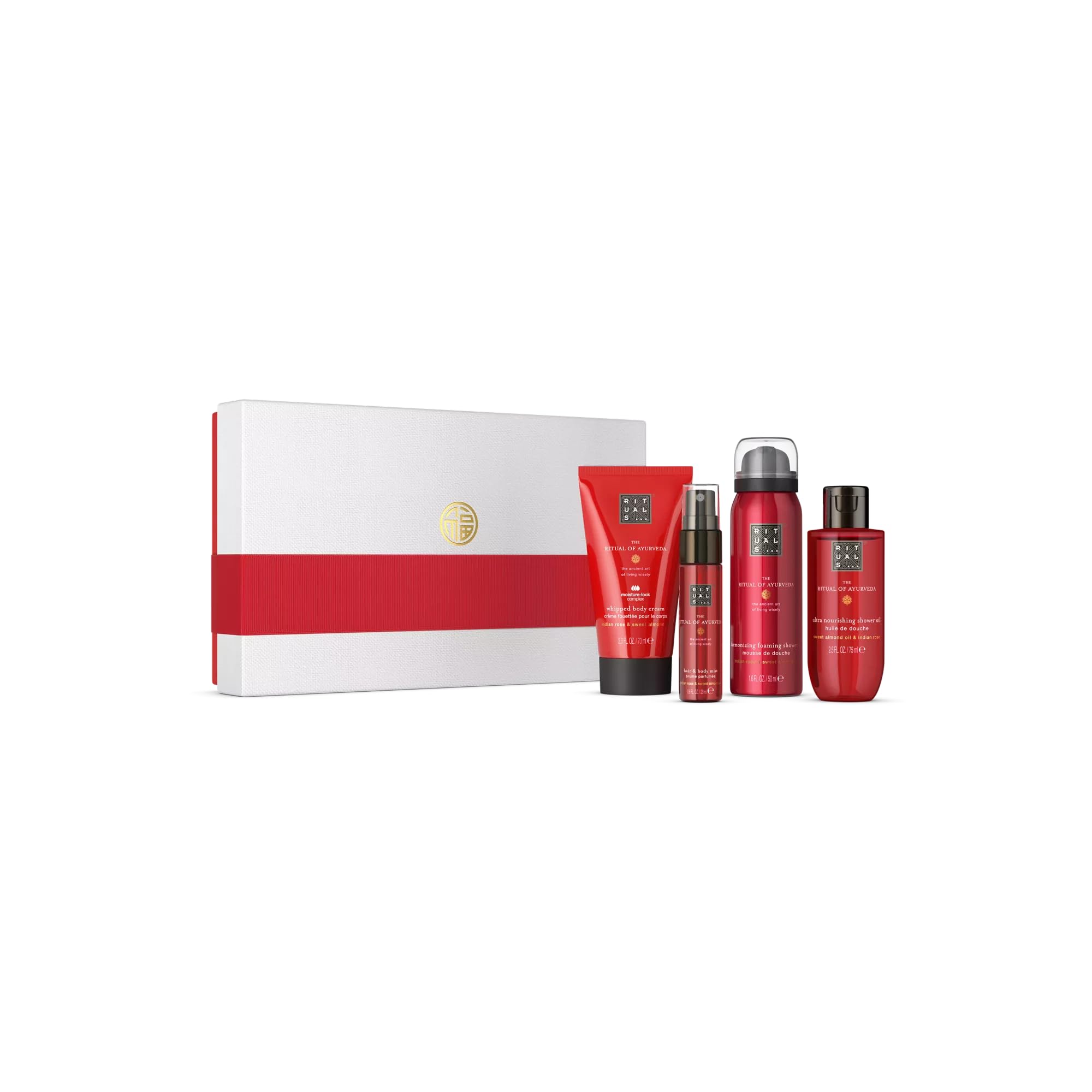 RITUALS Geschenkset The Ritual of Ayurveda Large – Home- und Hautpflegeprodukte mit Indischer Rose und Süßmandelöl, inklusive wiederverwendbarer Waschtasche – Ein Selbstpflege-Set für ein harmonisiere