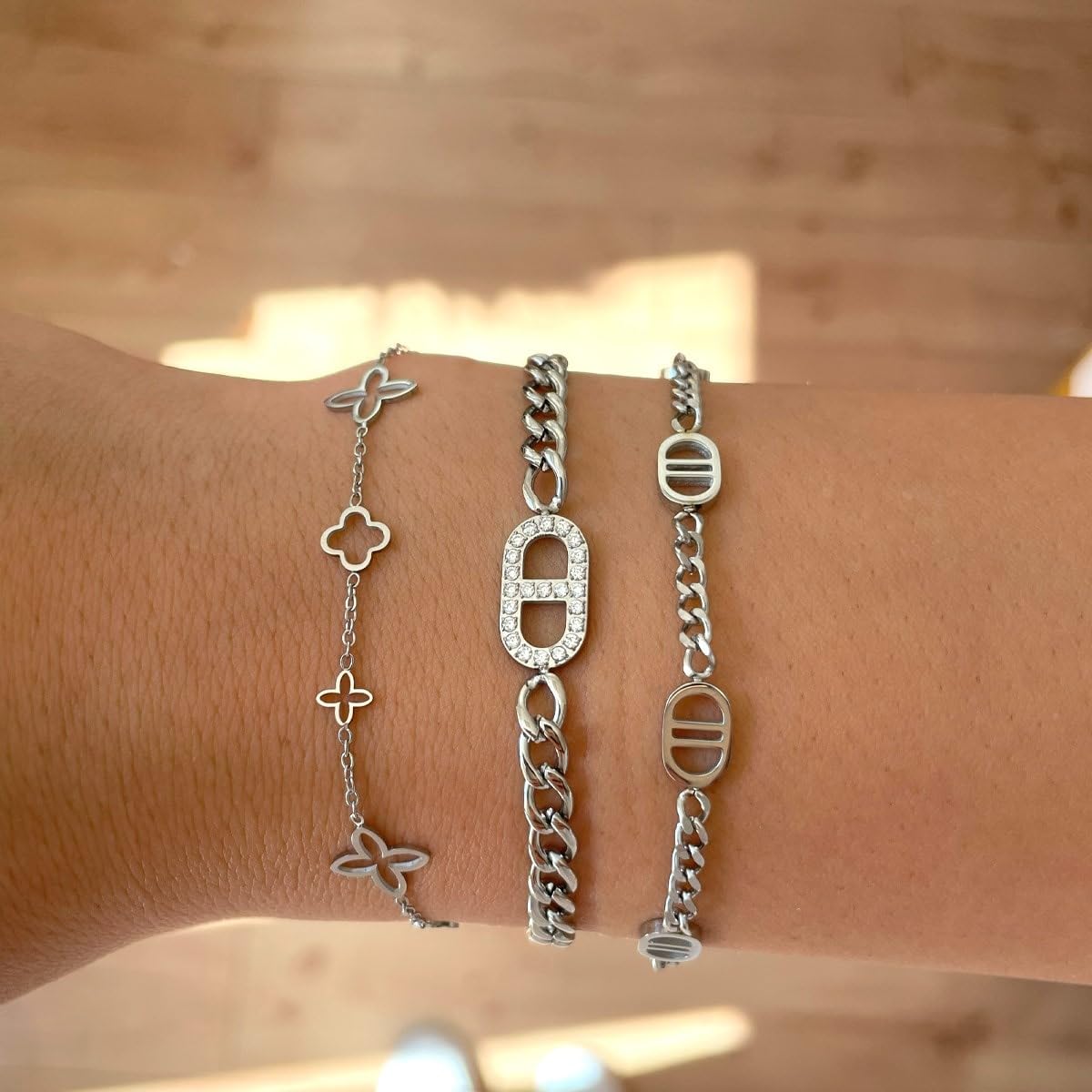 DIAMOND MODE Kleeblatt Armband Damen Gold - Schmuck 18K Gelbgold vergoldet, Chirurgenstahl 316L, Fancy Clover, 16cm + 4cm Verlängerung, Wasserfest, Geschenk, Blumen