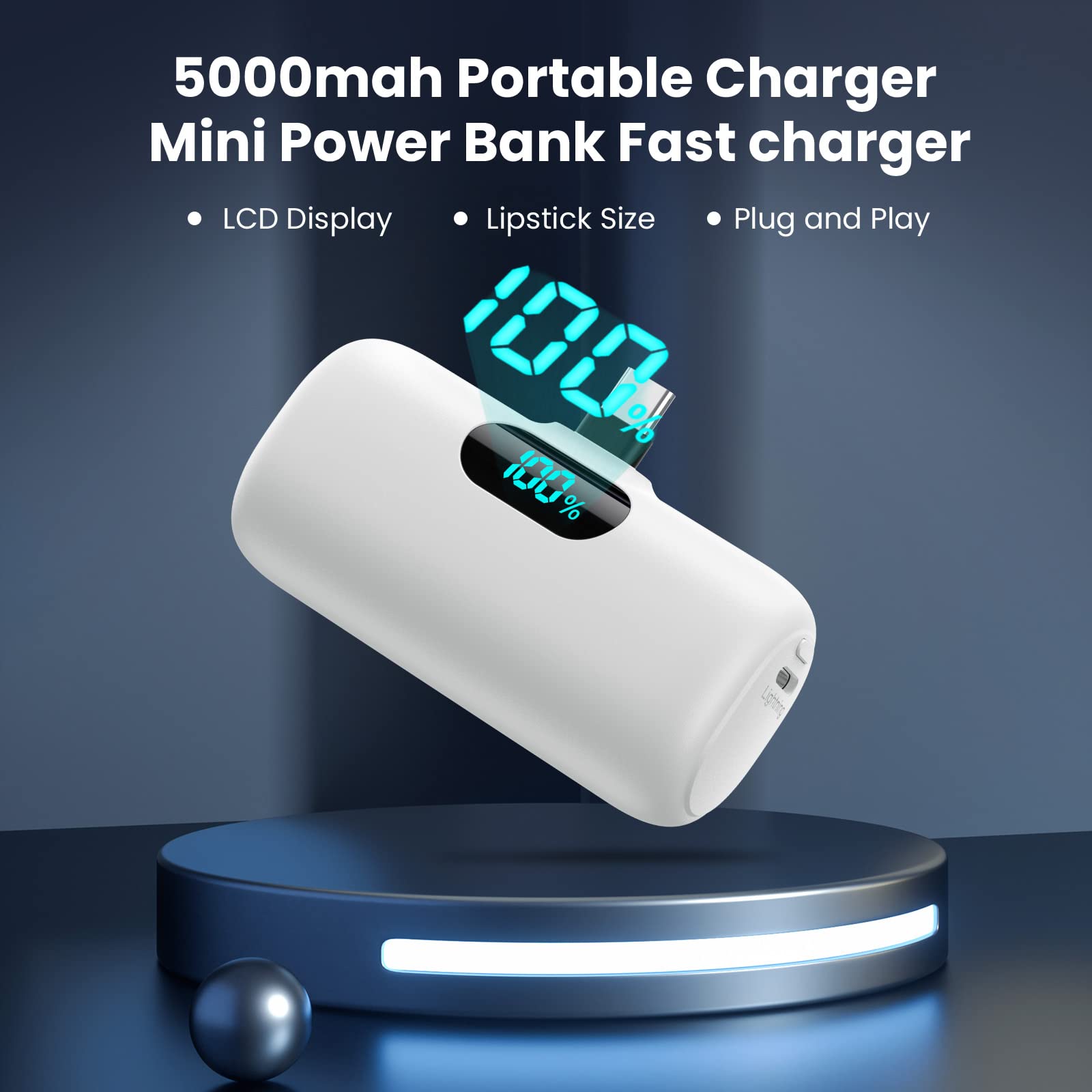 Power Bank USB C 5000mAh, Mini Powerbank Klein Aber Stark 15W PD 3.0 Schnelles Aufladen Tragbares Externer Akku mit LED Display Kompatibel mit iPhone 17/16/15, Samsung S25/24, Android Telefone