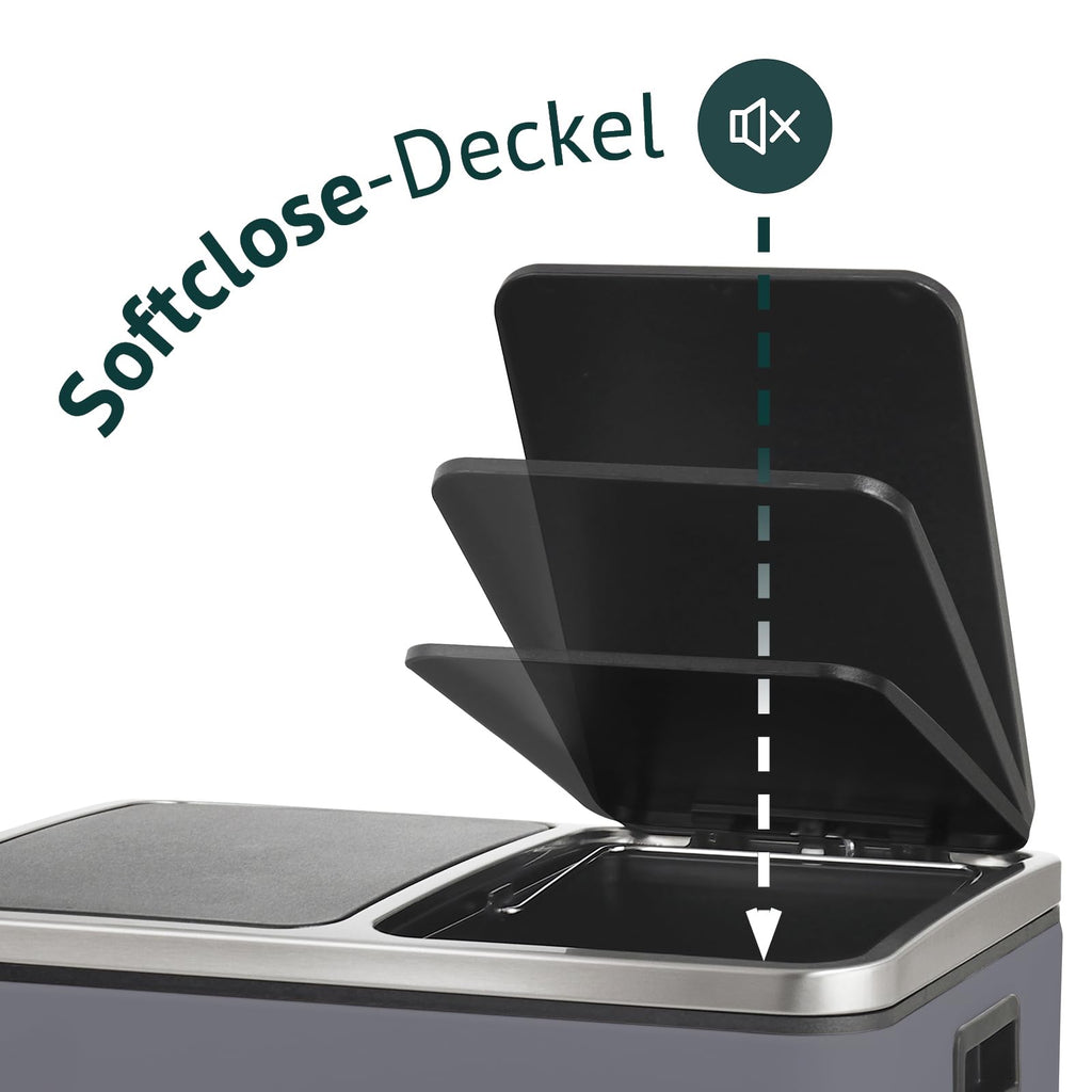 SVITA TM3X18 Edelstahl Treteimer 54 Liter Abfalleimer Mülleimer Design Silber Mülltrennung Papierkorb Küchen-Ordnung Trennsystem