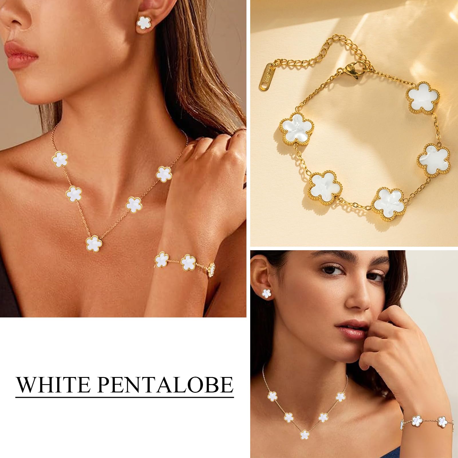 18k Vierblättriges Kleeblatt Schmuckset, Damen Und MäDchen Vergoldet Vierblättriges Kleeblatt Armband Halskette Ohrringe Armband,Schmuck Set für Muttertags,Valentinstag