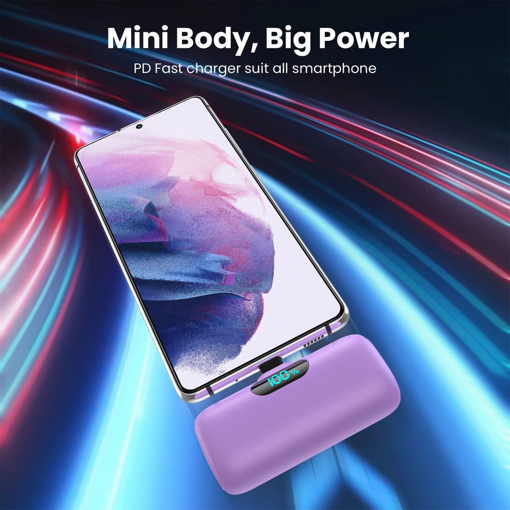 Power Bank USB C 5000mAh, Mini Powerbank Klein Aber Stark 15W PD 3.0 Schnelles Aufladen Tragbares Externer Akku mit LED Display Kompatibel mit iPhone 17/16/15, Samsung S25/24, Android Telefone