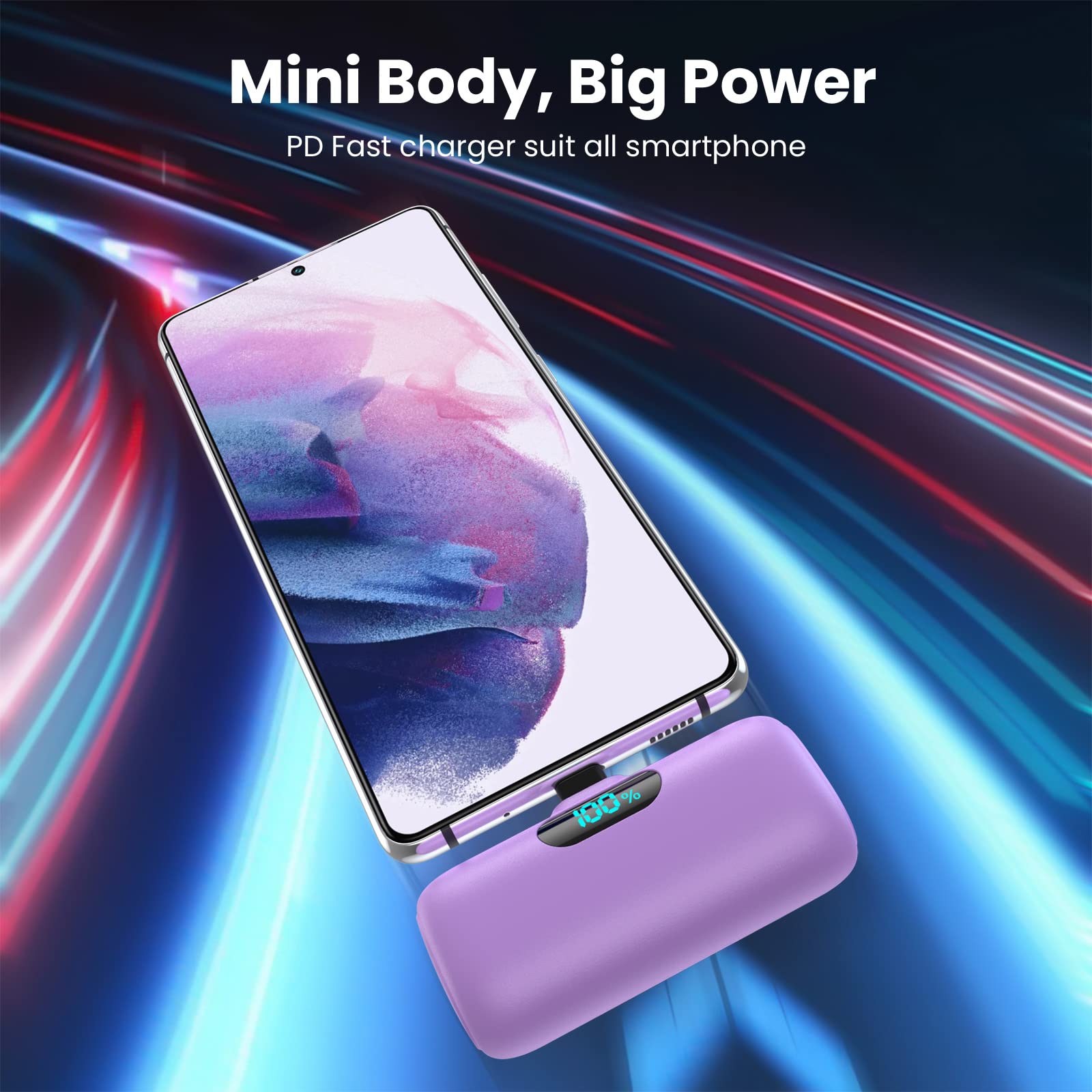 Power Bank USB C 5000mAh, Mini Powerbank Klein Aber Stark 15W PD 3.0 Schnelles Aufladen Tragbares Externer Akku mit LED Display Kompatibel mit iPhone 17/16/15, Samsung S25/24, Android Telefone