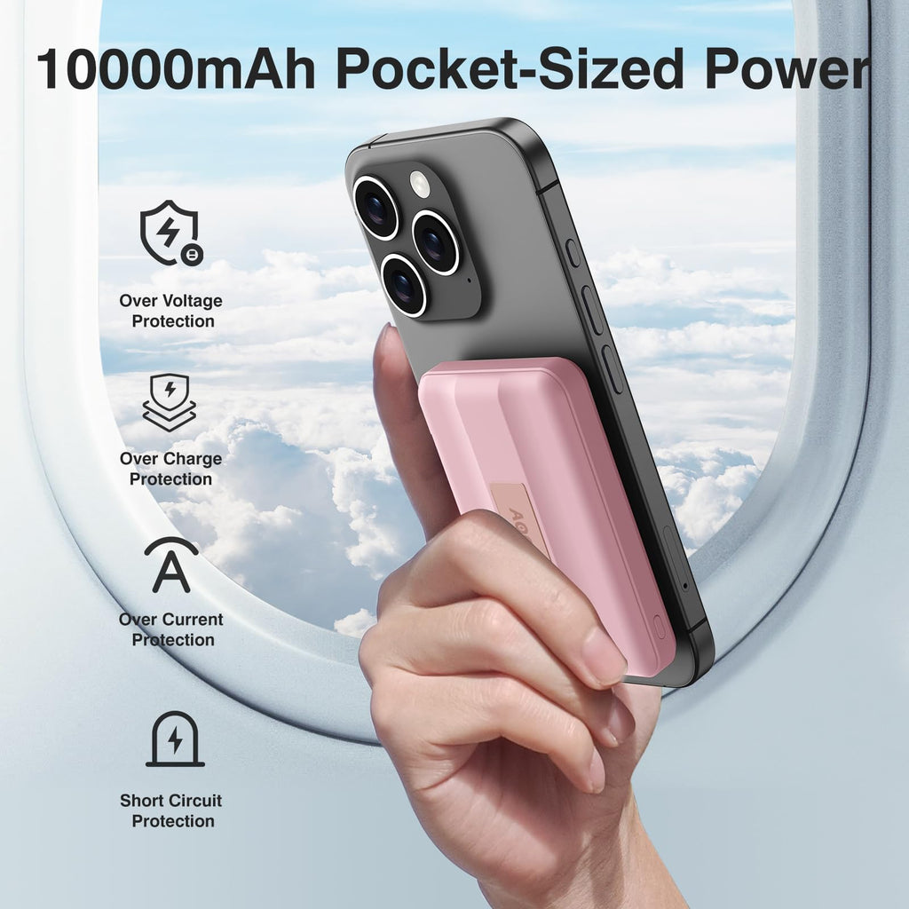 Powerbank für MagSafe, AOGUERBE Magnetische Power Bank 10000mAh, Kabellose Powerbank Schnellladung Externe Handyakkus mit LED Display für iPhone 17/16/15/14/13/12 Series