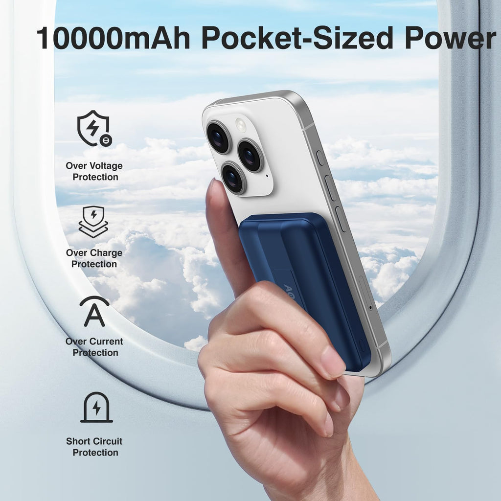 Powerbank für MagSafe, AOGUERBE Magnetische Power Bank 10000mAh, Kabellose Powerbank Schnellladung Externe Handyakkus mit LED Display für iPhone 17/16/15/14/13/12 Series