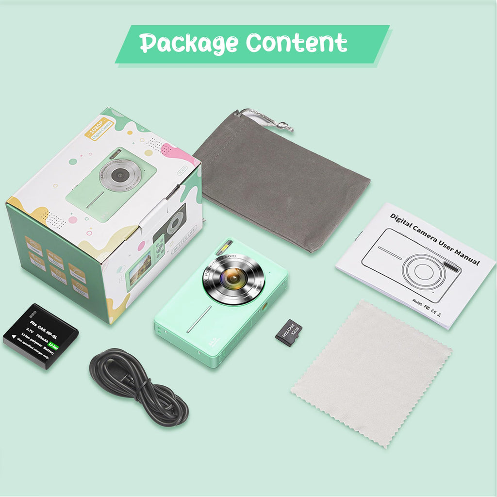 Digitalkamera 1080P 44MP Vlogging Kamera für Kinder Jugendliche, FHD Kompaktkamera Fotokamera mit 2,4" Bildschirm 16X Zoom, Anti-Shake Minikamera für Anfänger Studenten Jungen Mädchen-Schwarz
