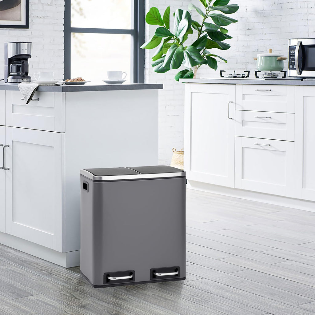 SVITA TM3X18 Edelstahl Treteimer 54 Liter Abfalleimer Mülleimer Design Silber Mülltrennung Papierkorb Küchen-Ordnung Trennsystem