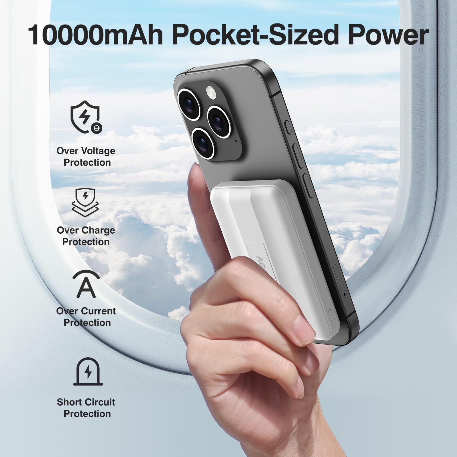 Powerbank für MagSafe, AOGUERBE Magnetische Power Bank 10000mAh, Kabellose Powerbank Schnellladung Externe Handyakkus mit LED Display für iPhone 17/16/15/14/13/12 Series