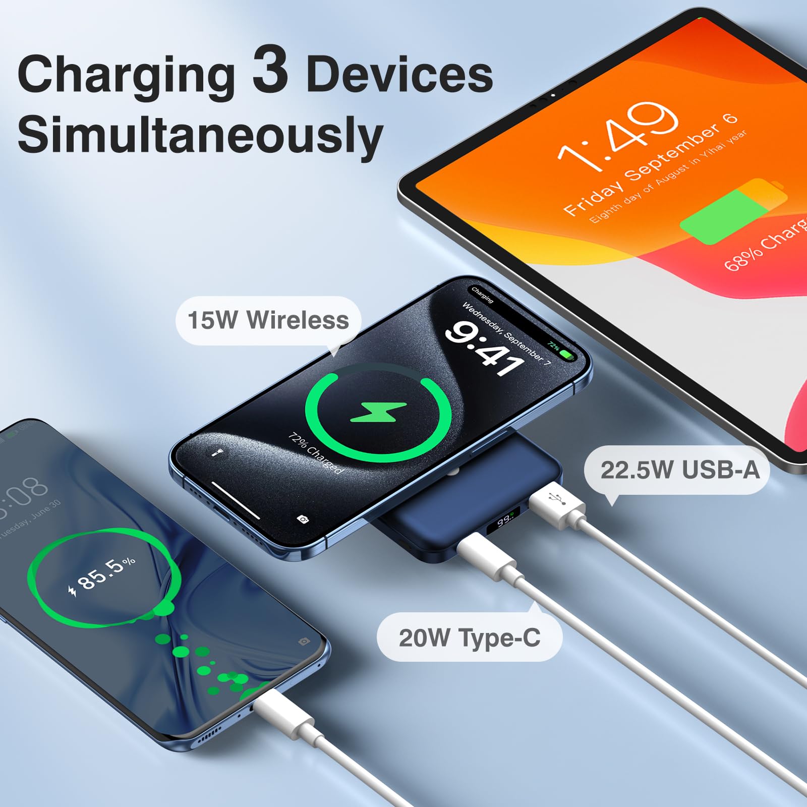 Powerbank für MagSafe, AOGUERBE Magnetische Power Bank 10000mAh, Kabellose Powerbank Schnellladung Externe Handyakkus mit LED Display für iPhone 17/16/15/14/13/12 Series