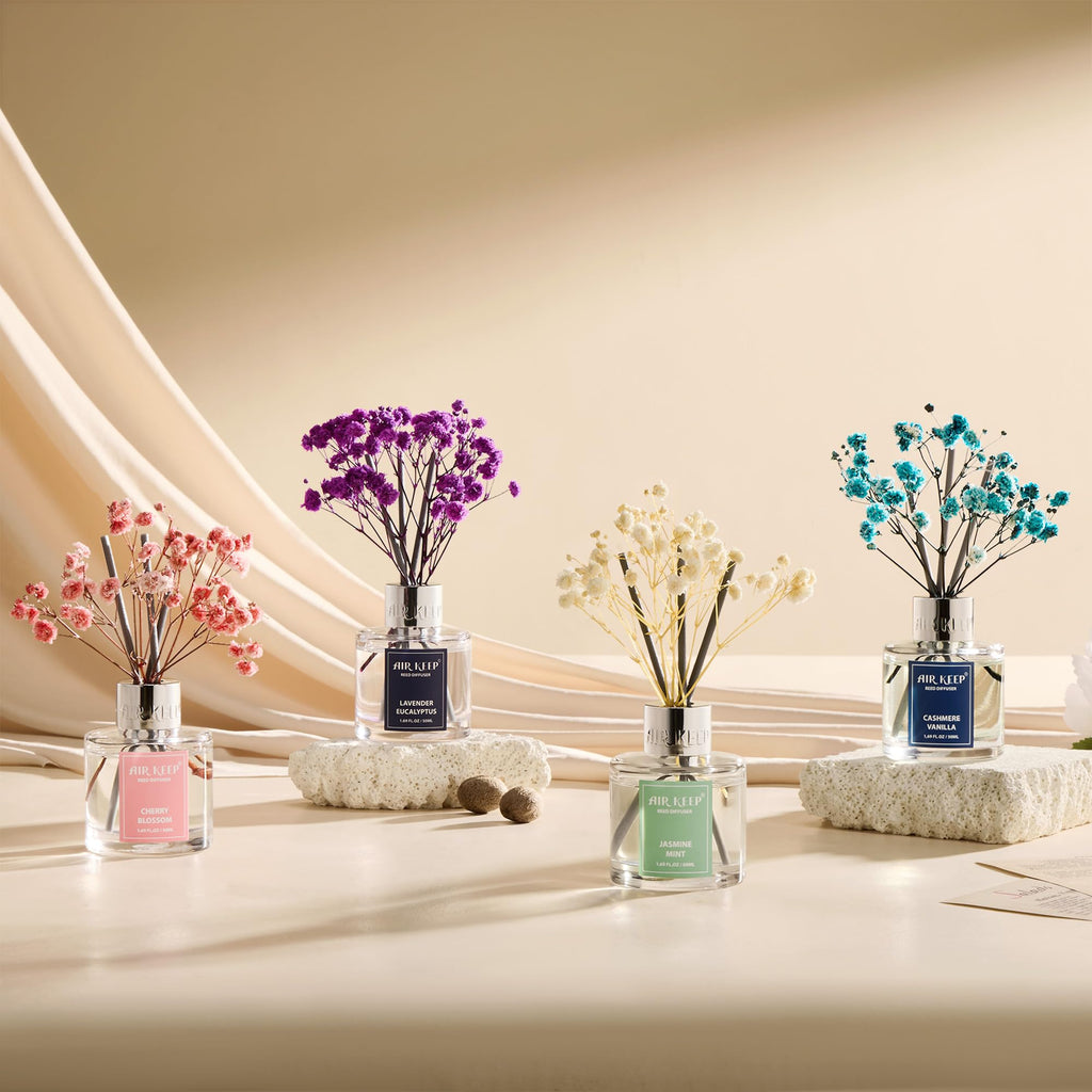 Airkeep Raumduft Clean Linen Duft, Reed Diffuser mit 8 Duftstäbchen, Lufterfrischer für Badezimmer, Wohnung, Heimdekoration, 100ml