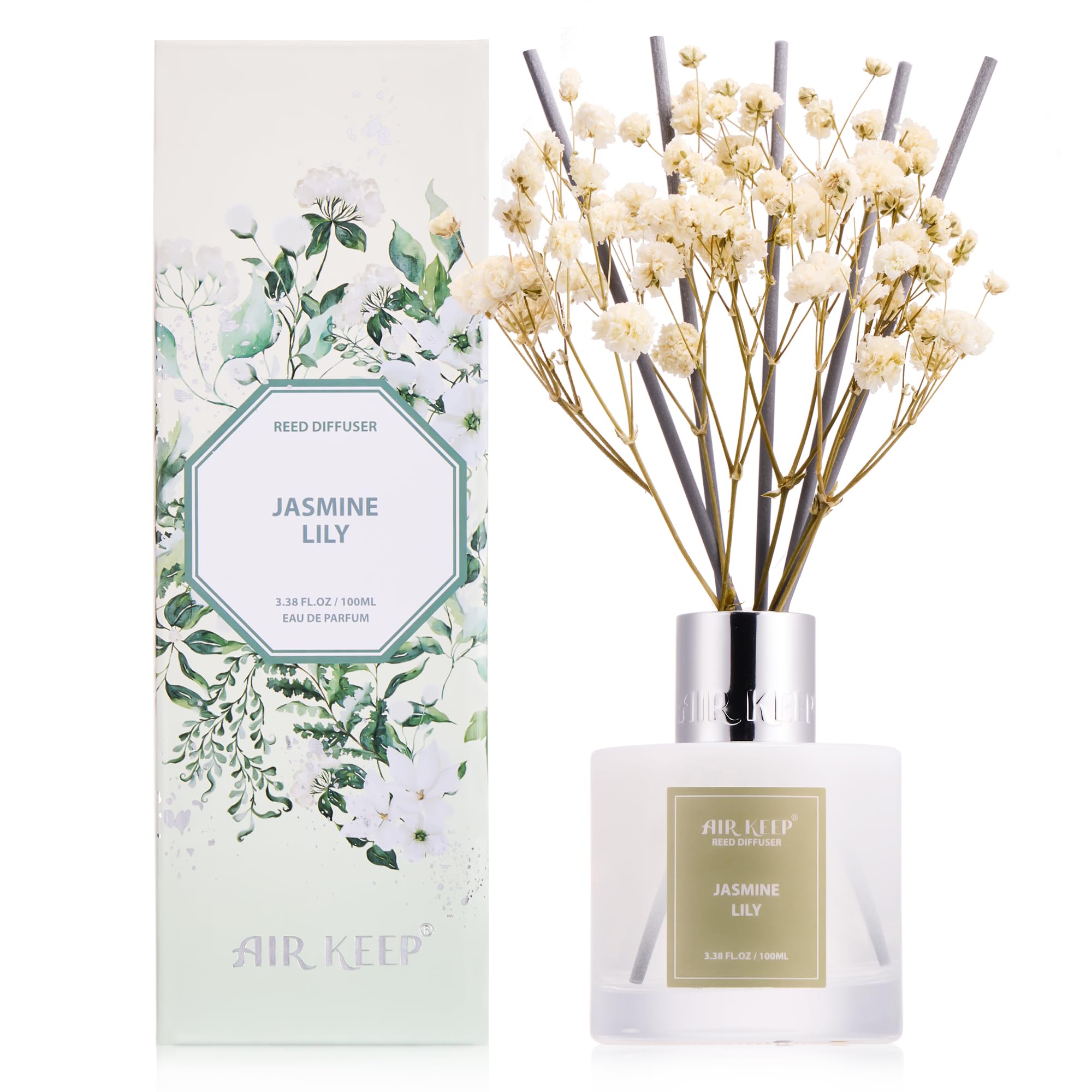 Airkeep Raumduft Clean Linen Duft, Reed Diffuser mit 8 Duftstäbchen, Lufterfrischer für Badezimmer, Wohnung, Heimdekoration, 100ml