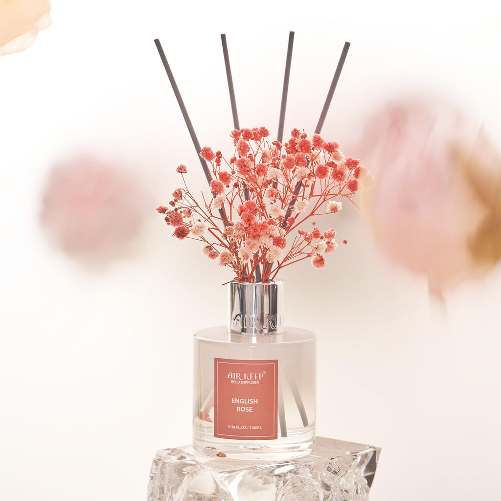 Airkeep Raumduft Clean Linen Duft, Reed Diffuser mit 8 Duftstäbchen, Lufterfrischer für Badezimmer, Wohnung, Heimdekoration, 100ml
