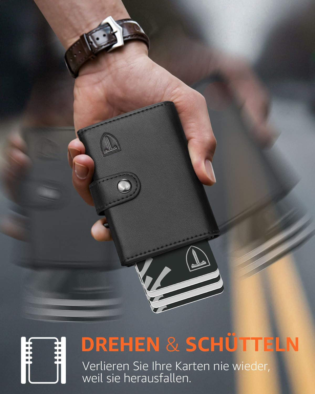TEEHON Leder Geldbörse Herren mit Münzfach & RFID Schutz | Slim Wallet Kreditkartenetui mit Banknotenfächer | Carbon Geldbeutel Herren Kartenetui Klein& ID-Fenster | Mini Portmonee | Schwarz