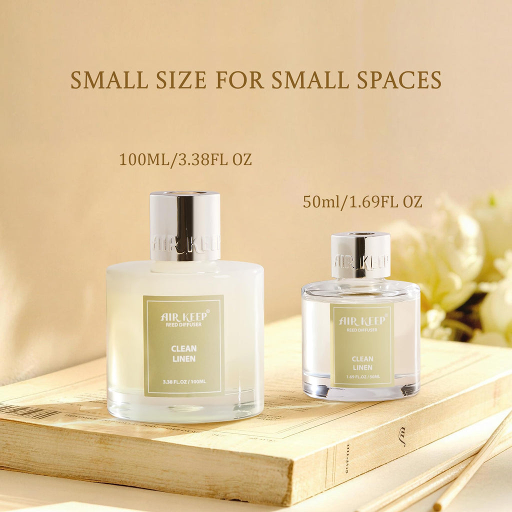Airkeep Raumduft Clean Linen Duft, Reed Diffuser mit 8 Duftstäbchen, Lufterfrischer für Badezimmer, Wohnung, Heimdekoration, 100ml
